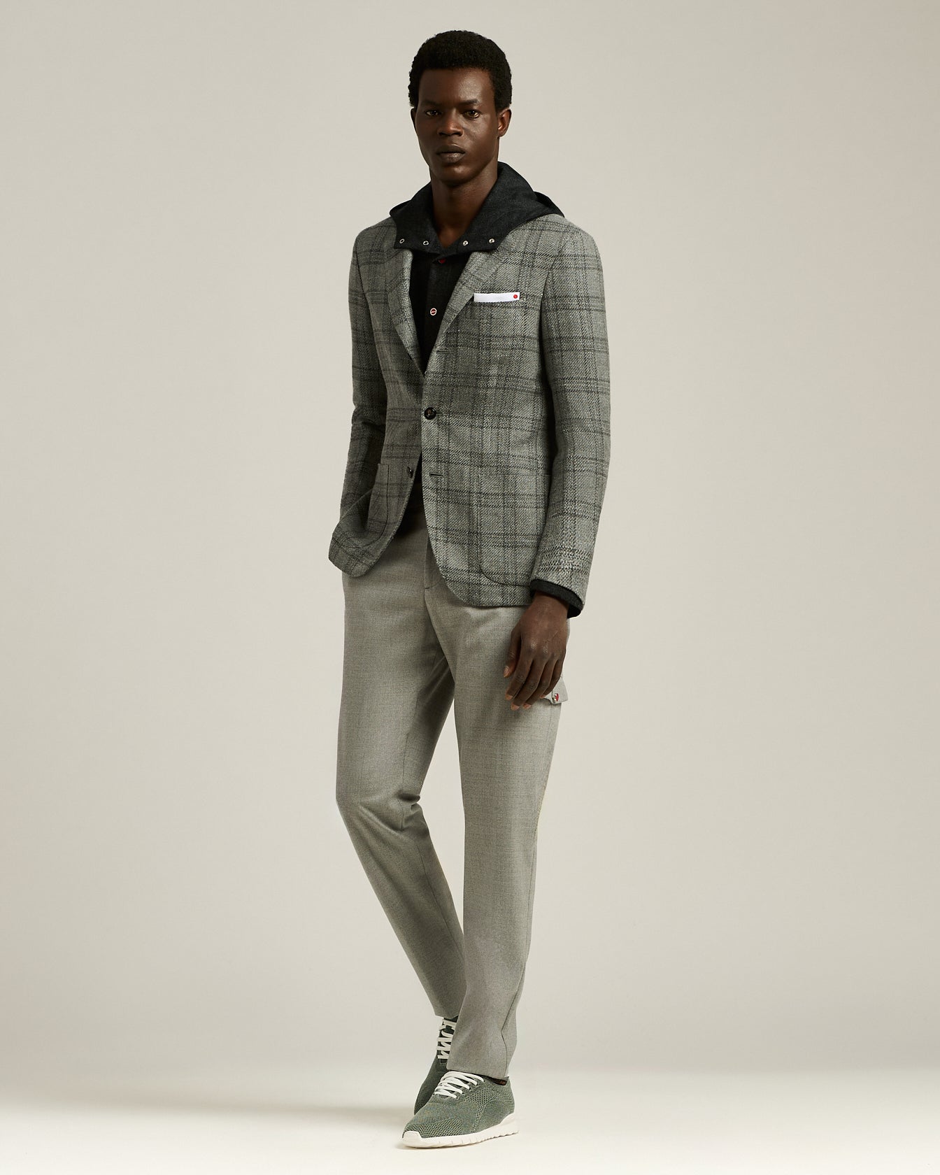 Kiton Jackets Sakko Hellgrau Karo Kaschmir Wolle Gr 50