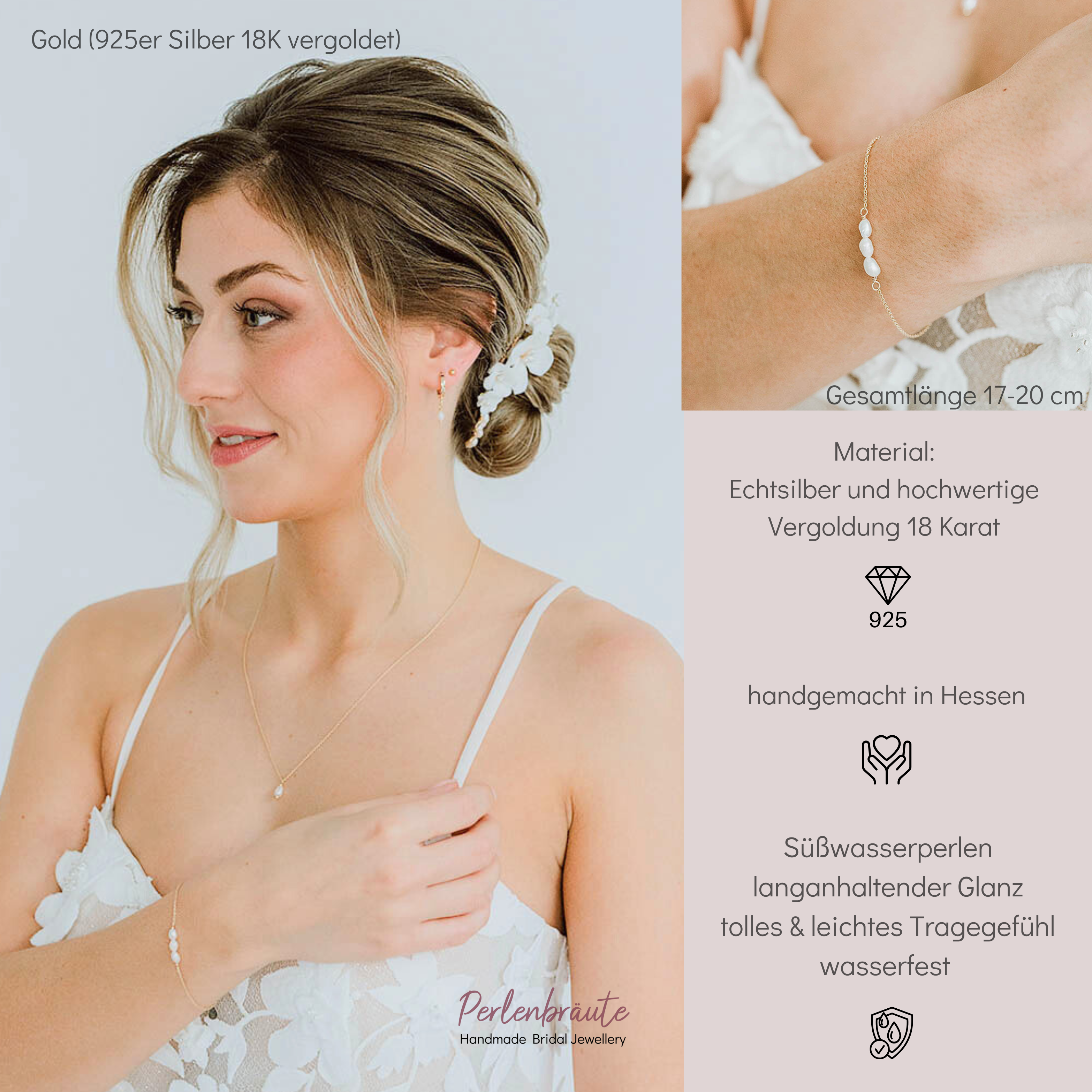 Perlenbräute Armbänder Amelie Armband Gold Süsswasserperle