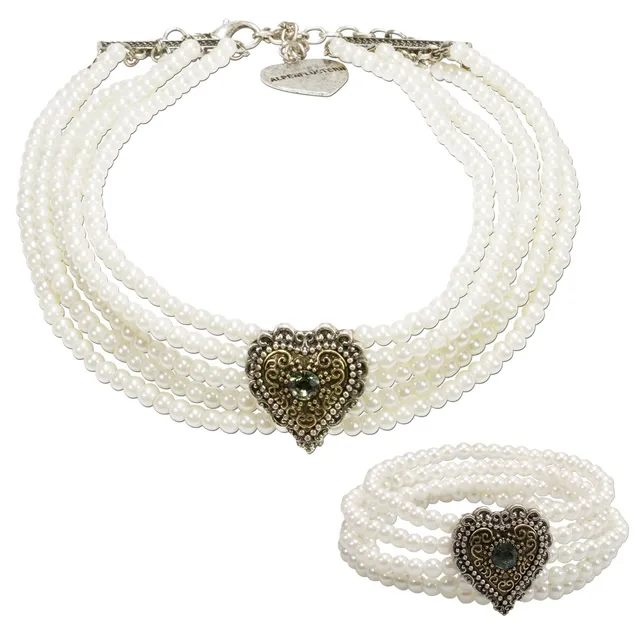 Alpenflüstern Margarethe Trachtenschmuck Set Perlenkette Herz Creme