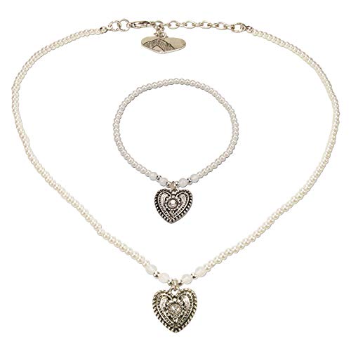 Alpenflüstern DAHEIM SET049 Trachtenset Perlenkette Armband Creme-weiß