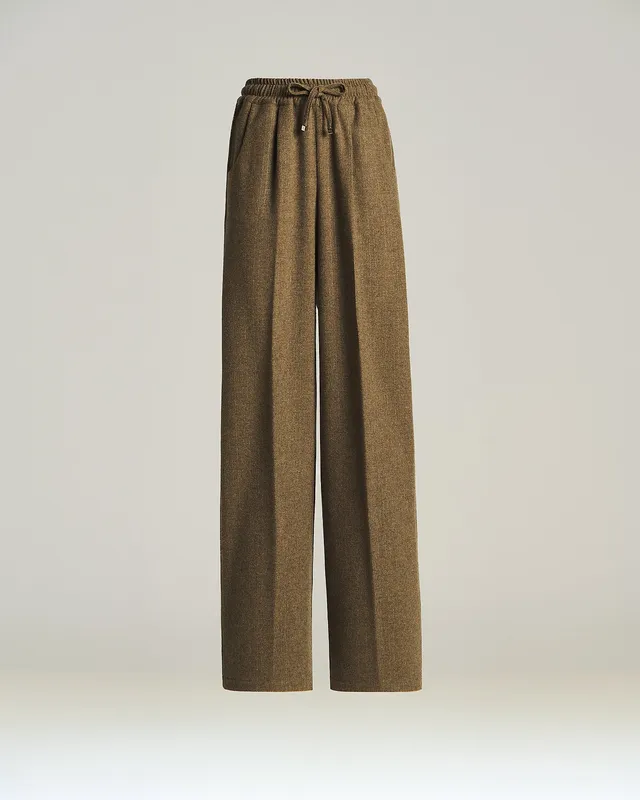 Kiton Wide-Leg Hose dunkelbeige Wolle Kaschmir