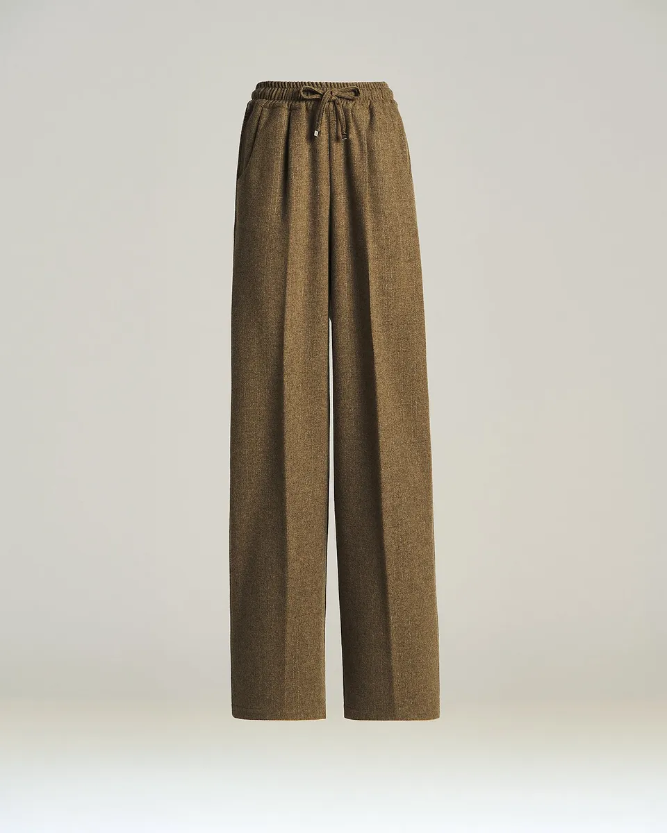 Kiton Wide-Leg Hose dunkelbeige Wolle Kaschmir