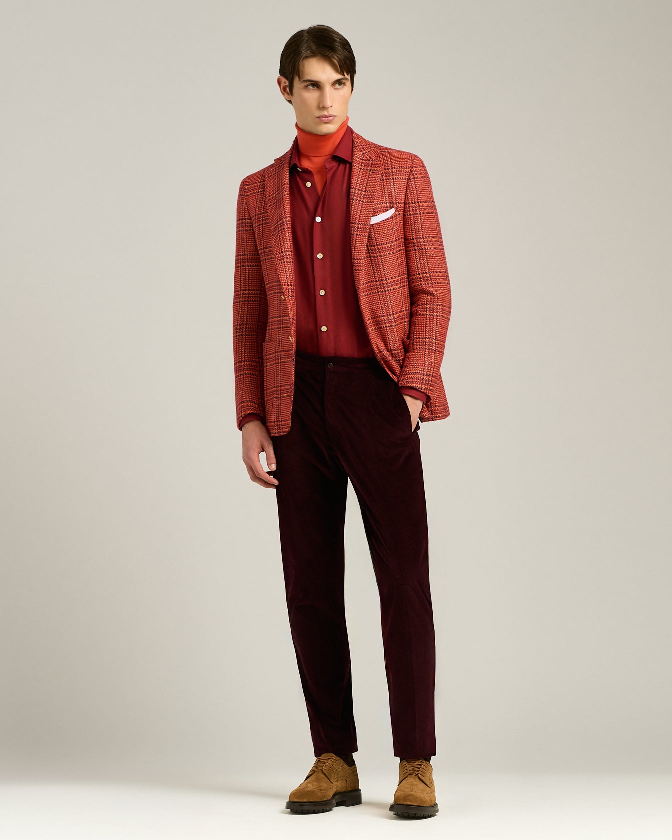 Kiton Flanell Hemd Baumwolle Burgund Größe 40