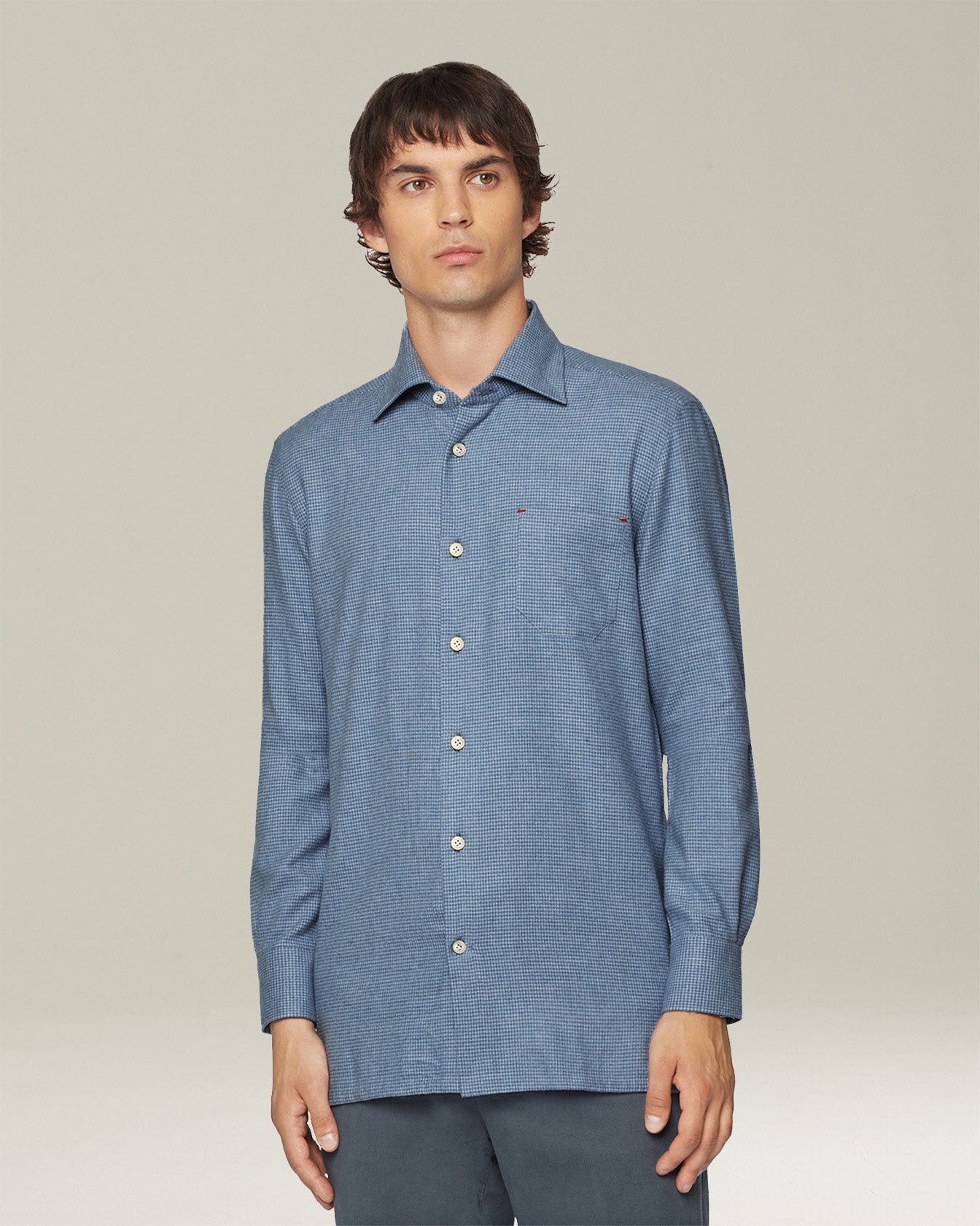 Kiton Shirts Nerano Hemd Flanell Hahnentritt Gr. M