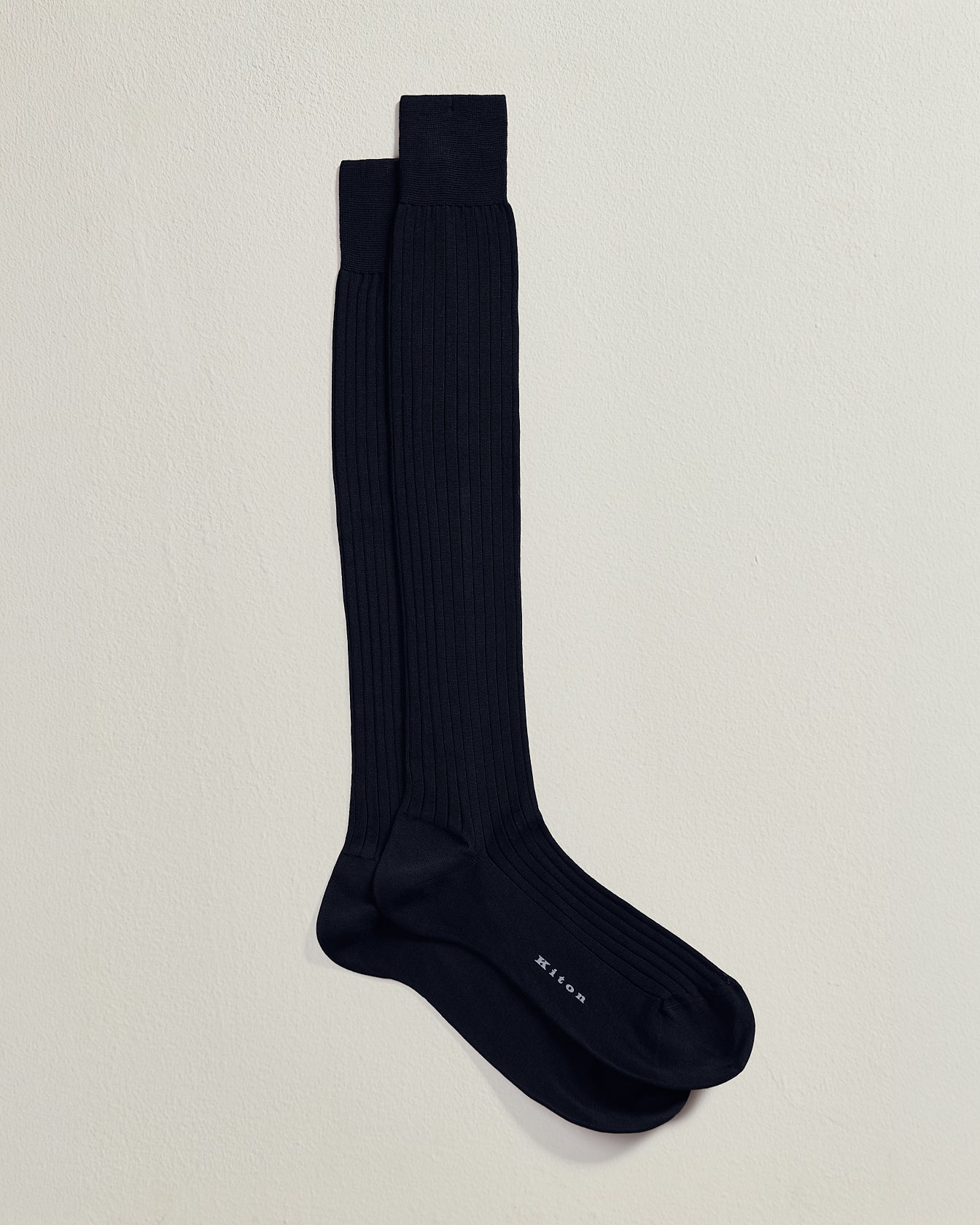 Kiton Socken lang Baumwollsocken navy gerippt Gr. 43