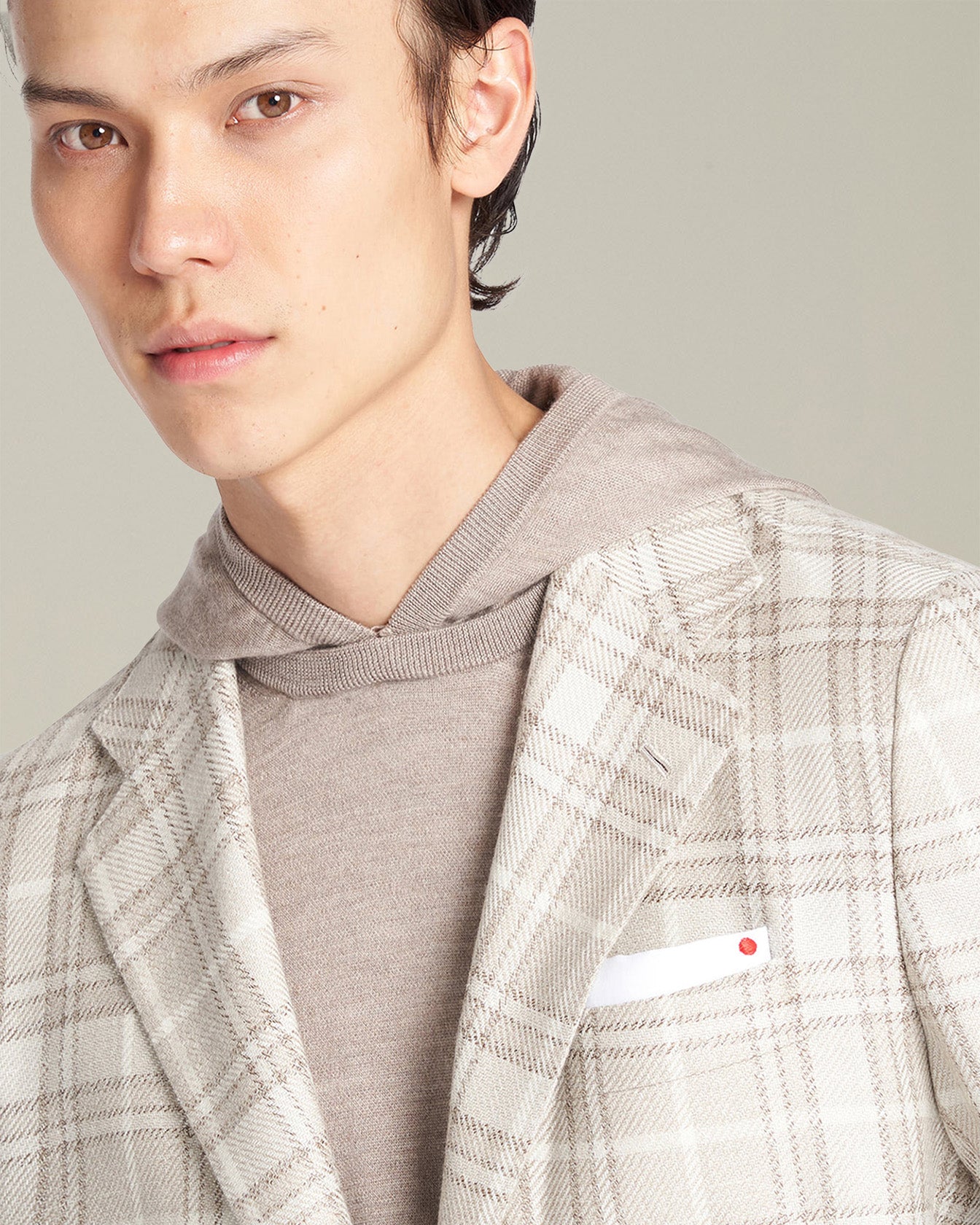 Kiton Sakko Wolle-Kaschmir Tartan beige Einreiher Gr. 50