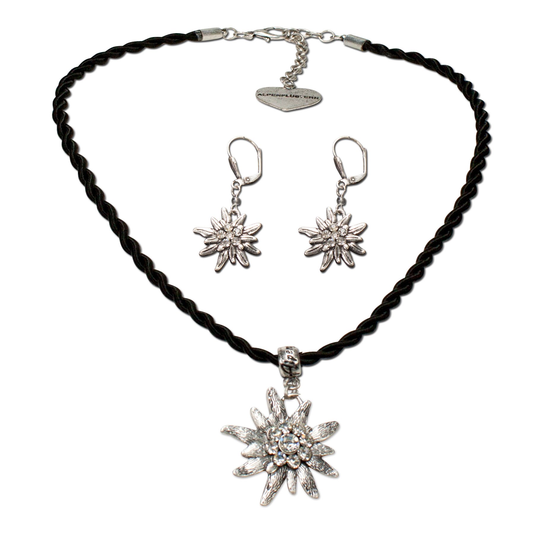 Alpenflüstern SET021 Trachtenset Edelweiß Kette Ohrringe
