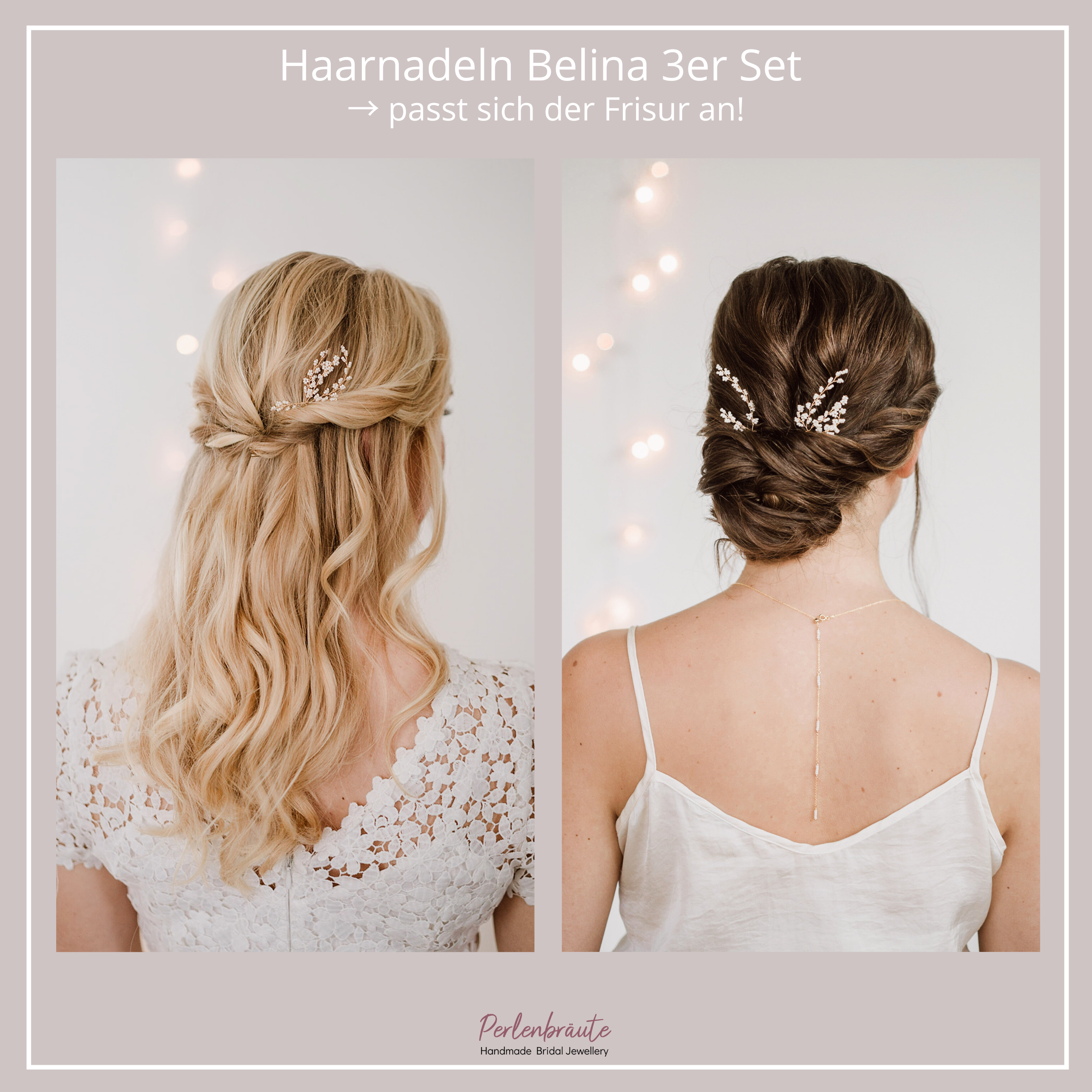 Perlenbräute Belina Haarnadeln Gold 3er Set Perlen