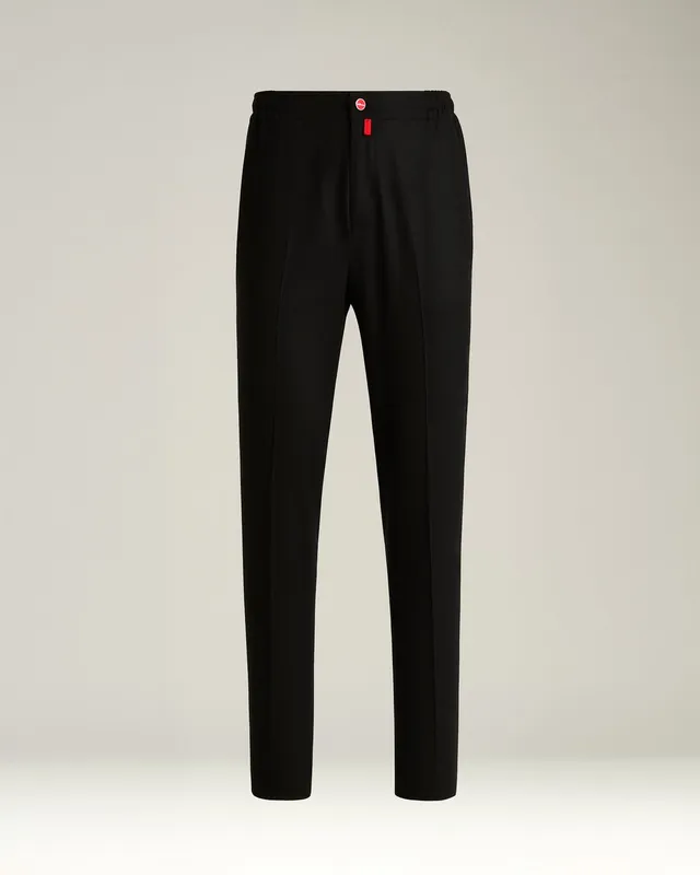Kiton Trousers Black Wool Comfort Hose Schwarz Elastikbund