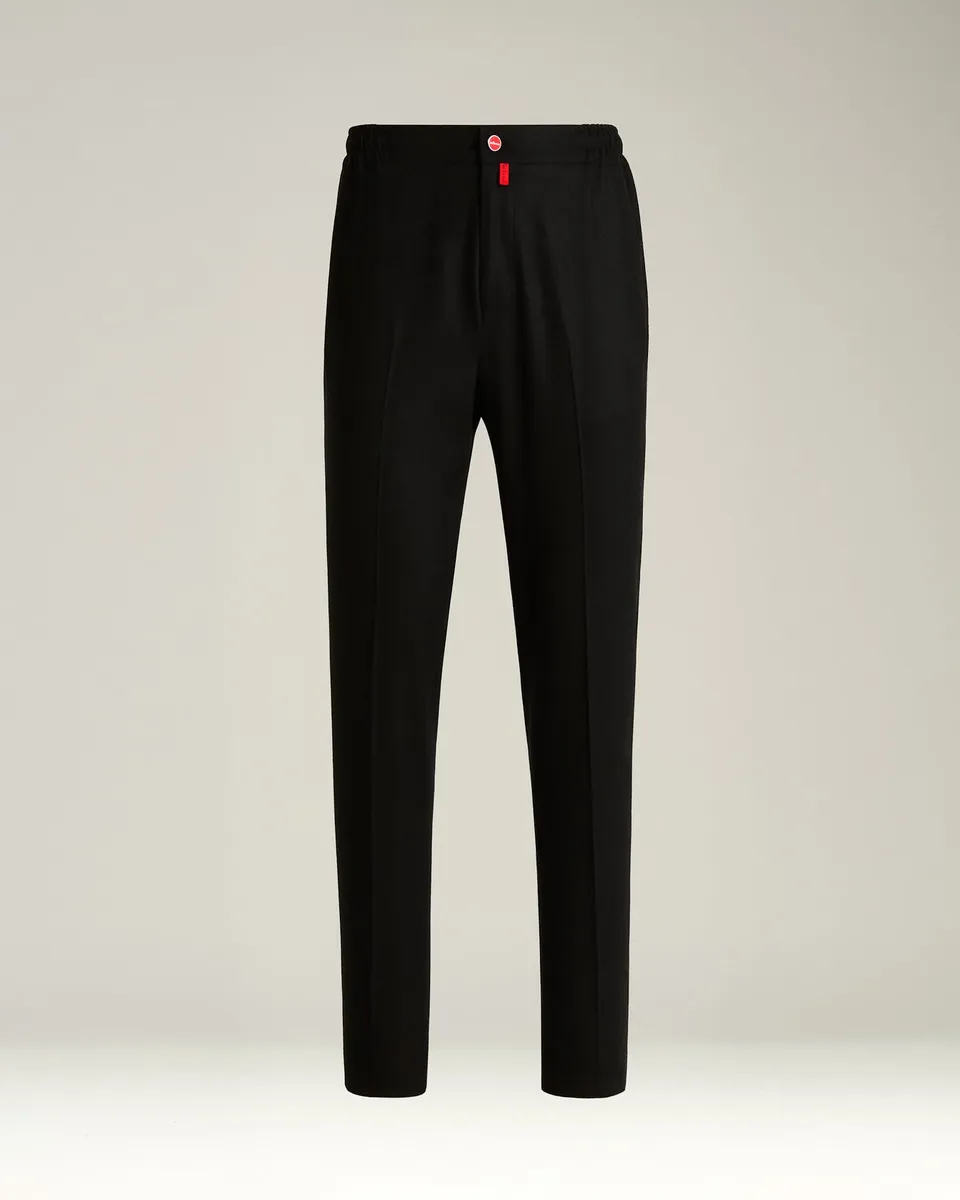 Kiton Trousers Black Wool Comfort Hose Schwarz Elastikbund