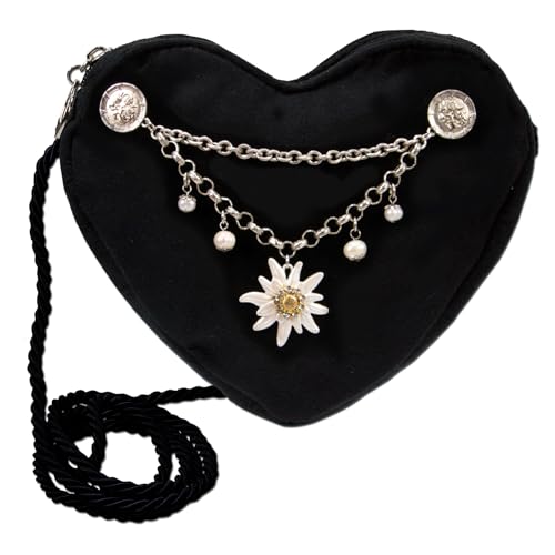 Alpenflüstern DAHEIM Greta DTA104 Herztasche Edelweiss schwarz