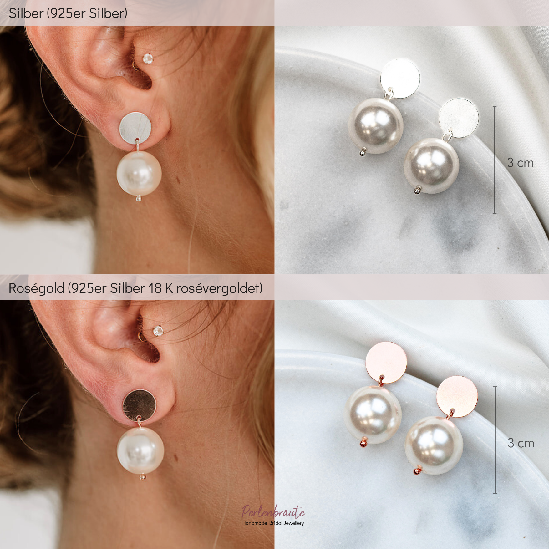 Perlenbräute Hedi klein Ohrringe Gold 14mm Perle