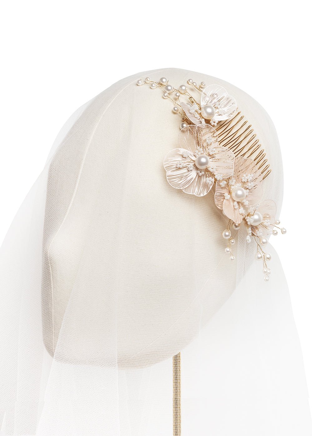 Elizabeth Bower Orchid Floral Haarkamm Mattgold Perle