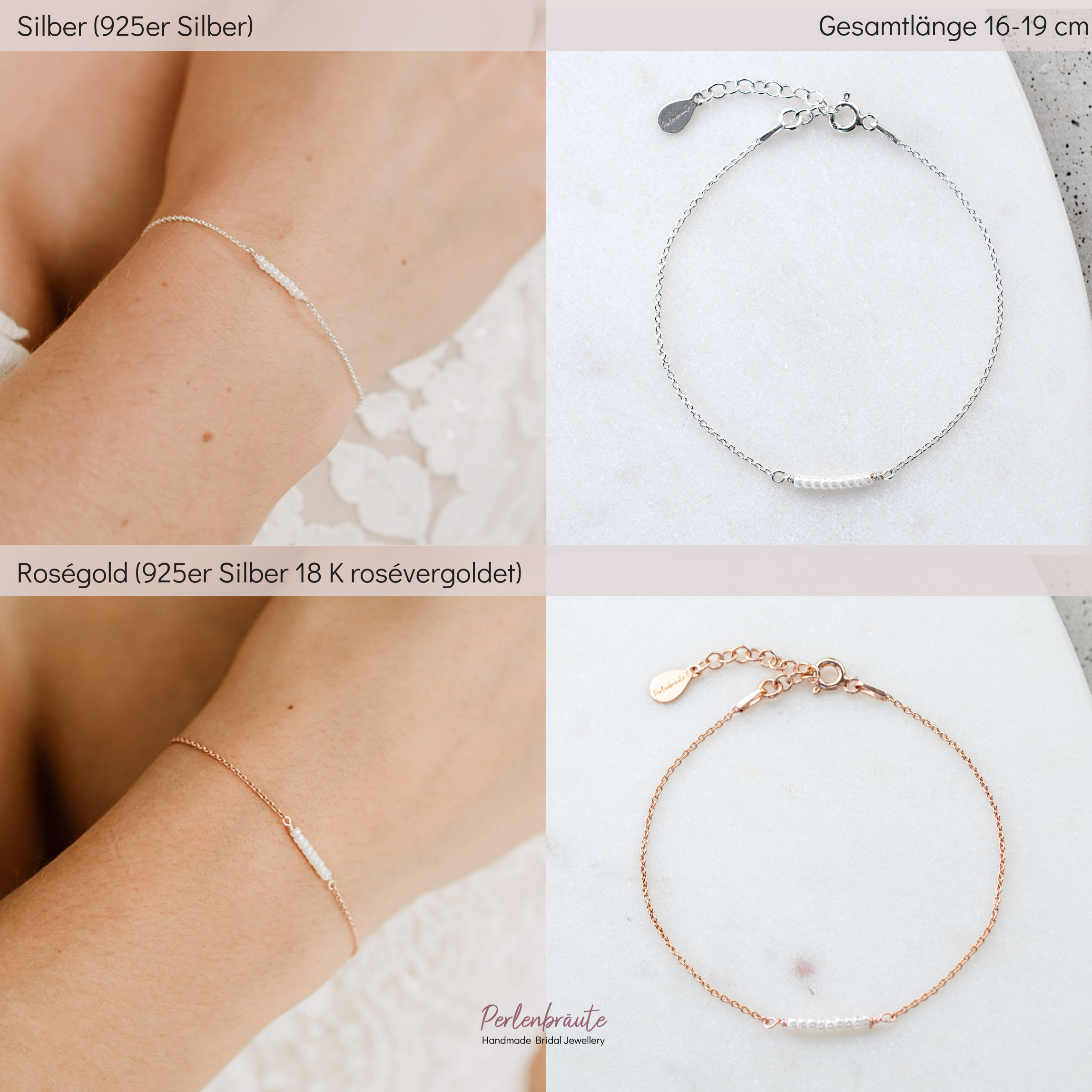 Perlenbräute Belina Armband kleine Perlen Gold 17-20cm