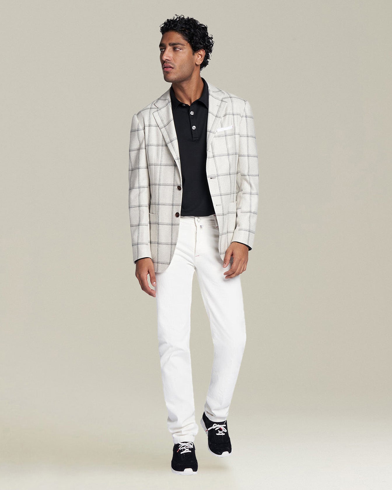 Kiton Chino Baumwollhose Elfenbein Herren Slim Stretch