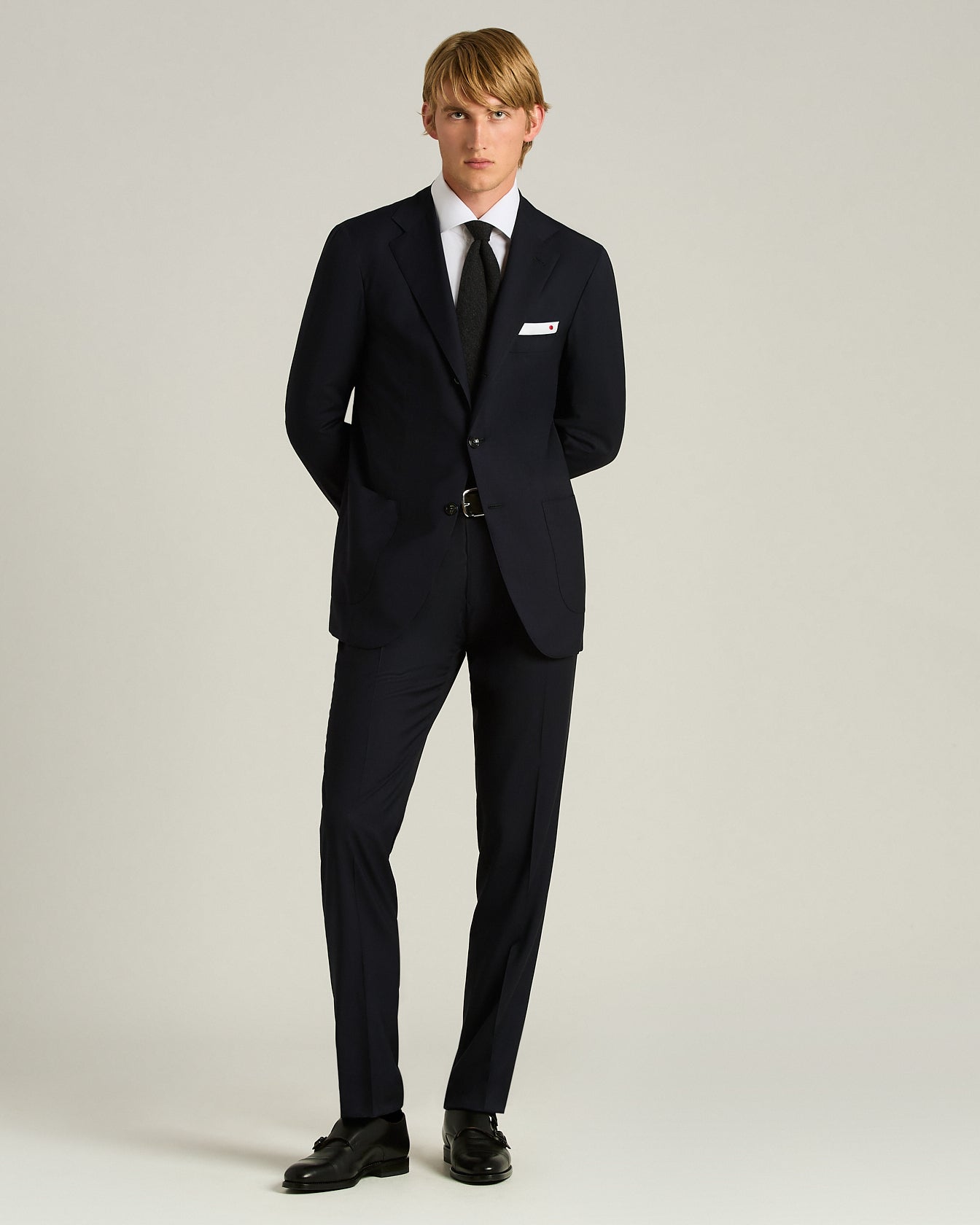 Kiton Woll Krawatte Anthrazit Handgestrickt 148 cm Herren