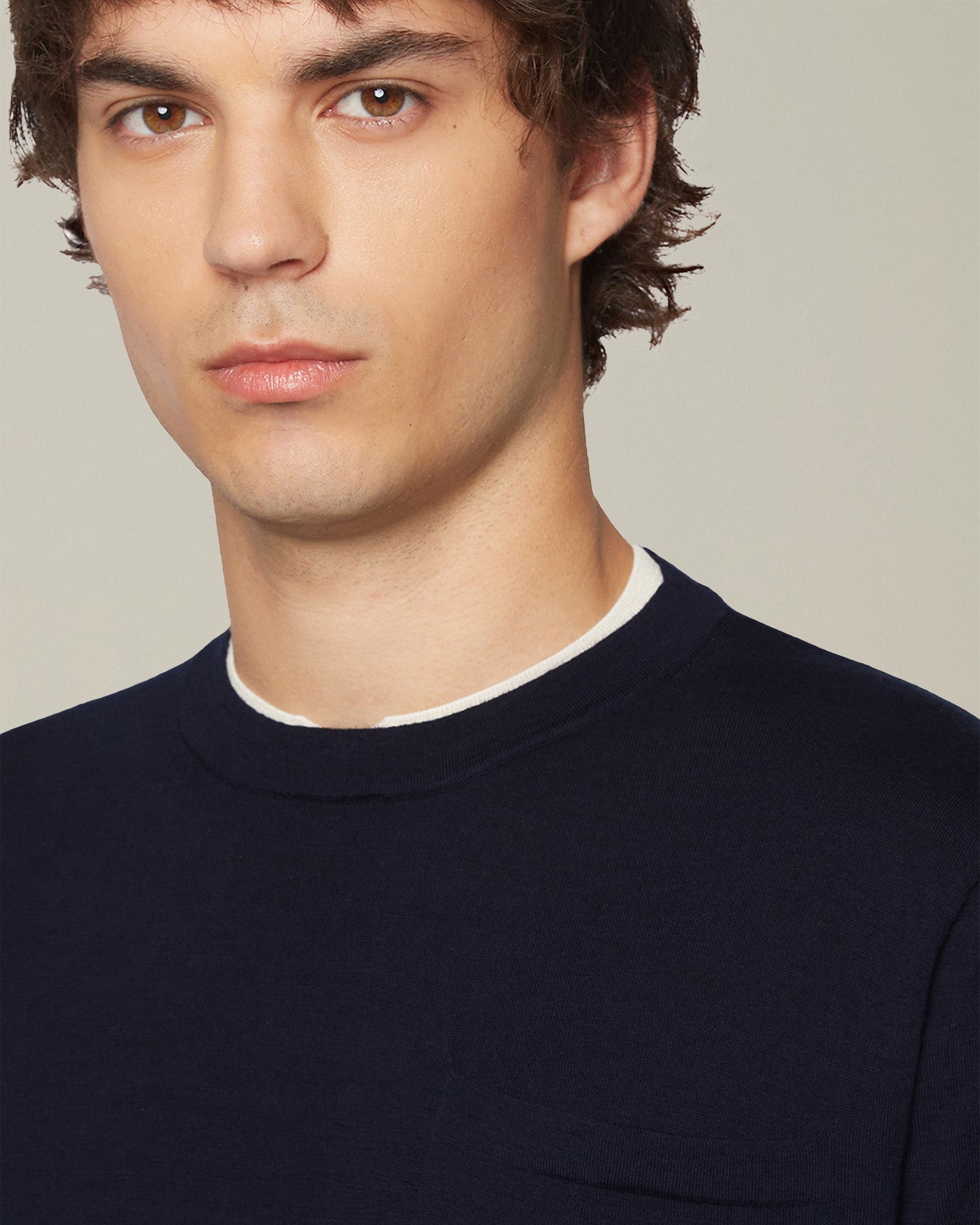 Kiton Polo T-Shirt Lana Melange Woll-Shirt Langarm