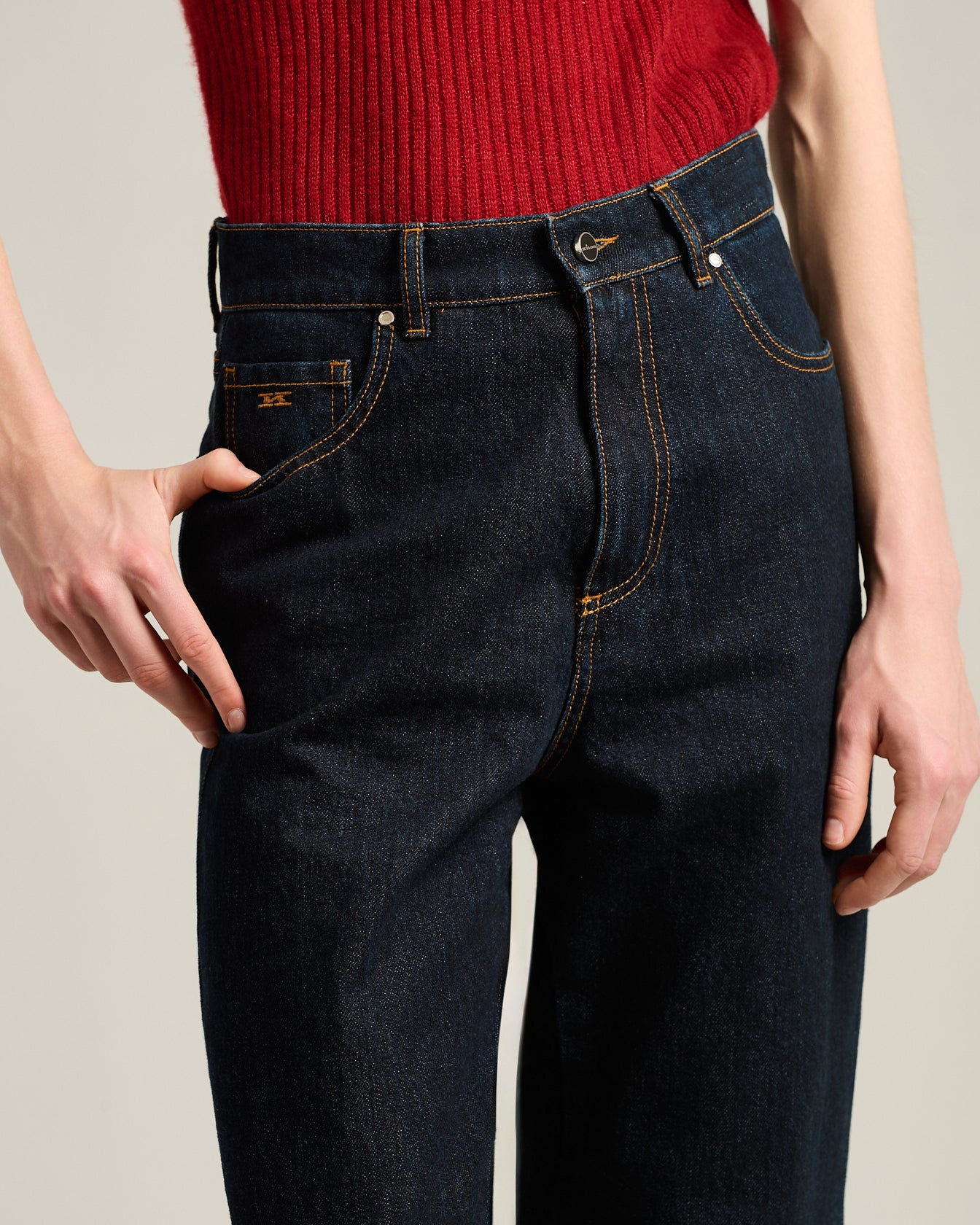 Kiton Jeans High-Waist Palazzo Jeans Dunkelblau Baumwolle