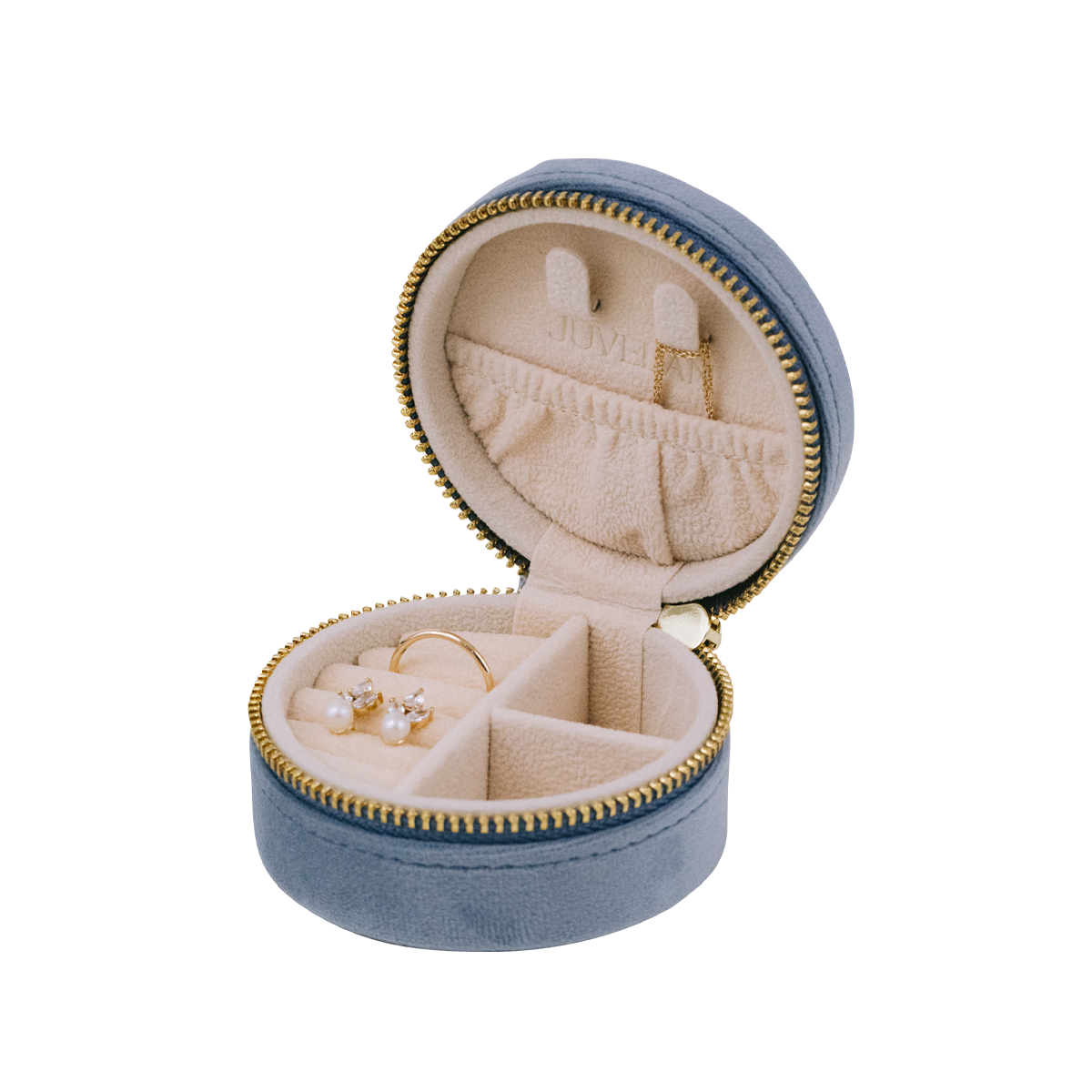 Juvelan Schmuckaufbewahrung Rund Schmucketui Aquamarin Samt 8x8x4 cm