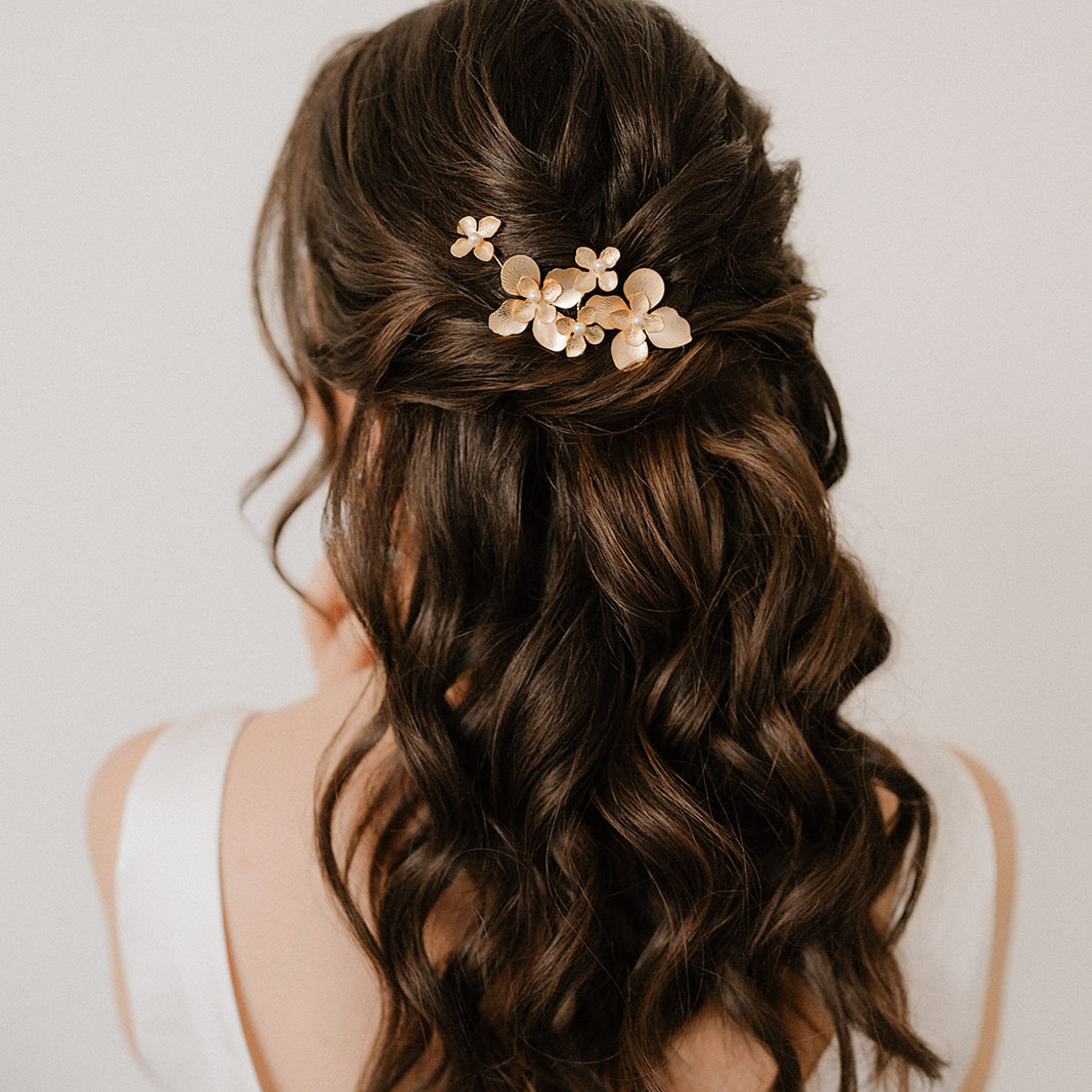 Perlenbräute Haarschmuck Vika Haarnadeln Blüten 3er Gold Perlen