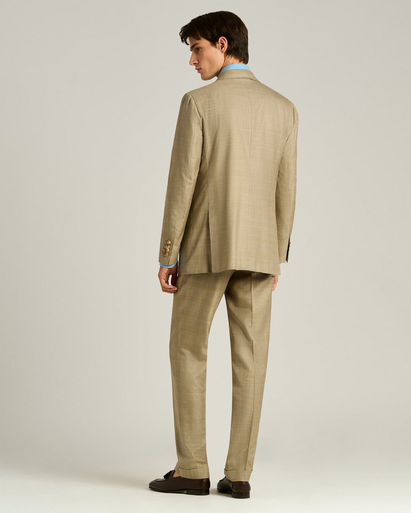 Kiton Suits Anzug zweireihig Braun Wolle-Seide-Leinen