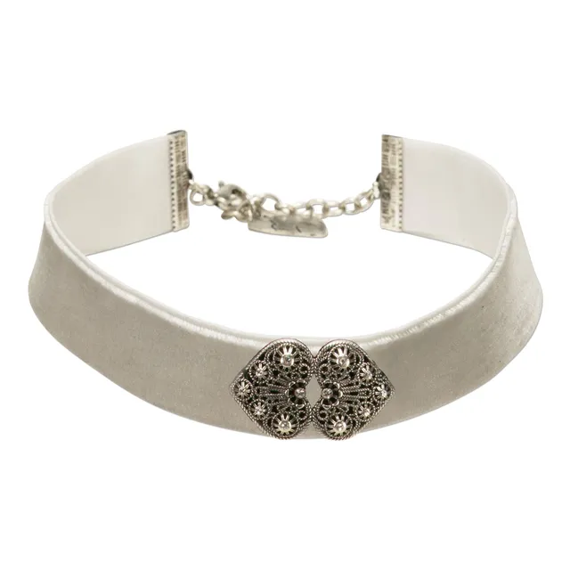 Alpenflüstern DAHEIM DHK206 Kropfband Grau Ornamentherzen