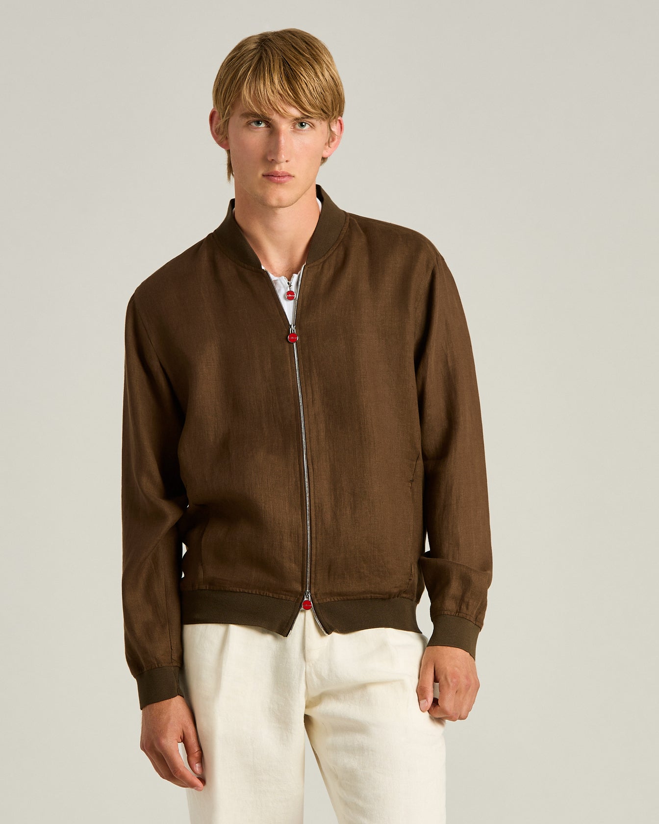 Kiton Jackets Pure Linen Jacke Braun Reiverschluss Gr.52