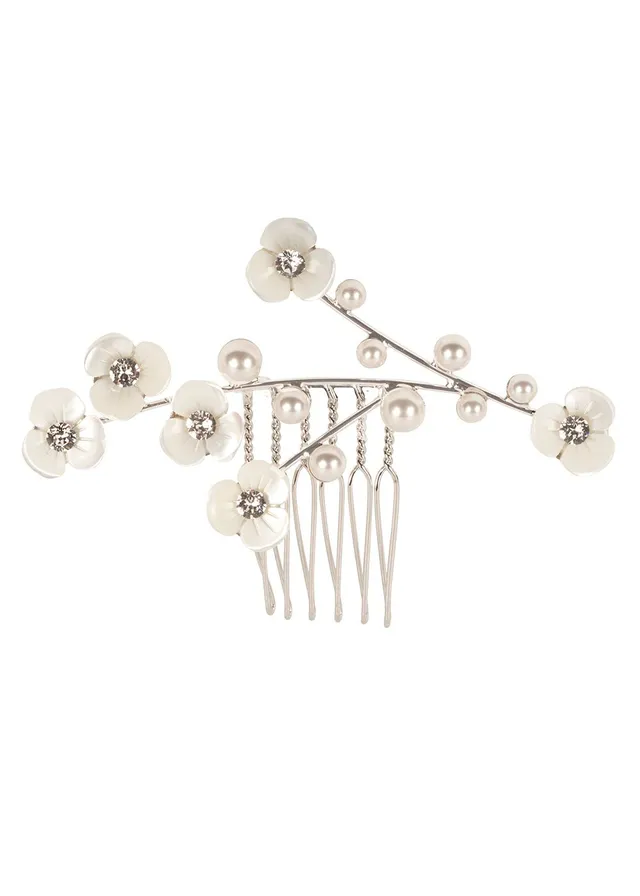 Elizabeth Bower Loretta Mini Haircomb Haarkamm Rhodium Perlen