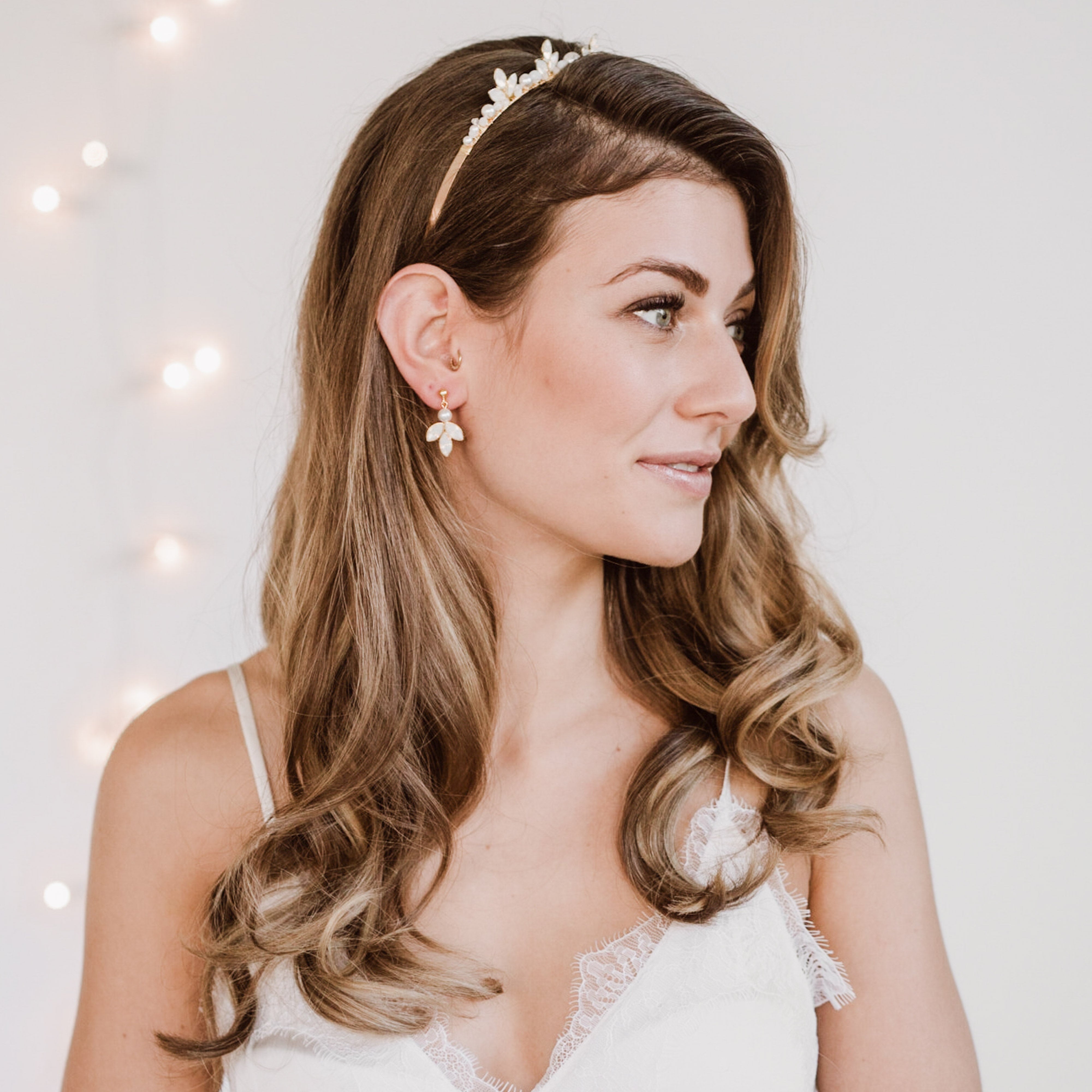 Perlenbräute Kate Haarreif Gold Diadem Perlen Kristalle
