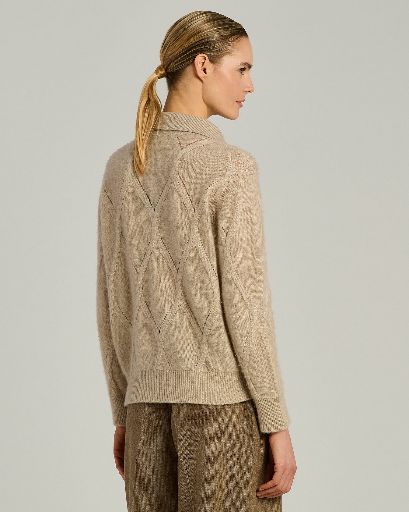 Kiton Polo Kaschmir Poloshirt Langarm Beige Damen