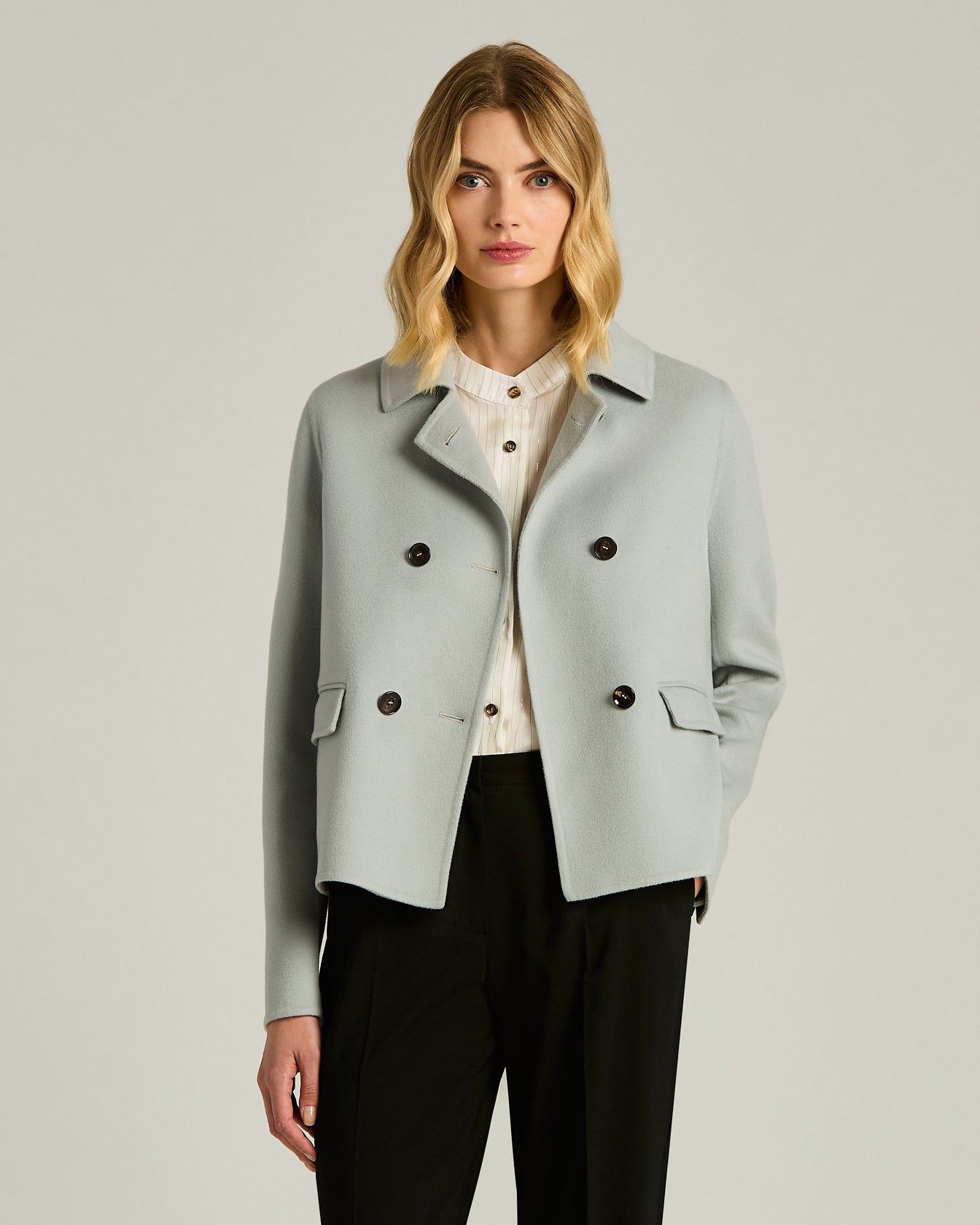 Kiton Outerwear Mantel Kaschmir grau zweireihig Gr. 46