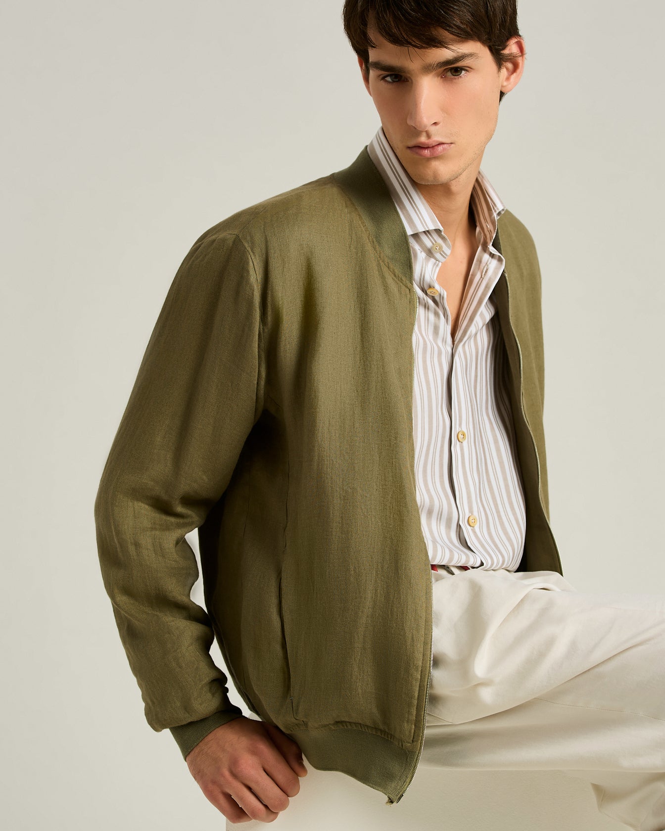Kiton Linen Jacket Jacke Leinen Khaki Zip Sommer