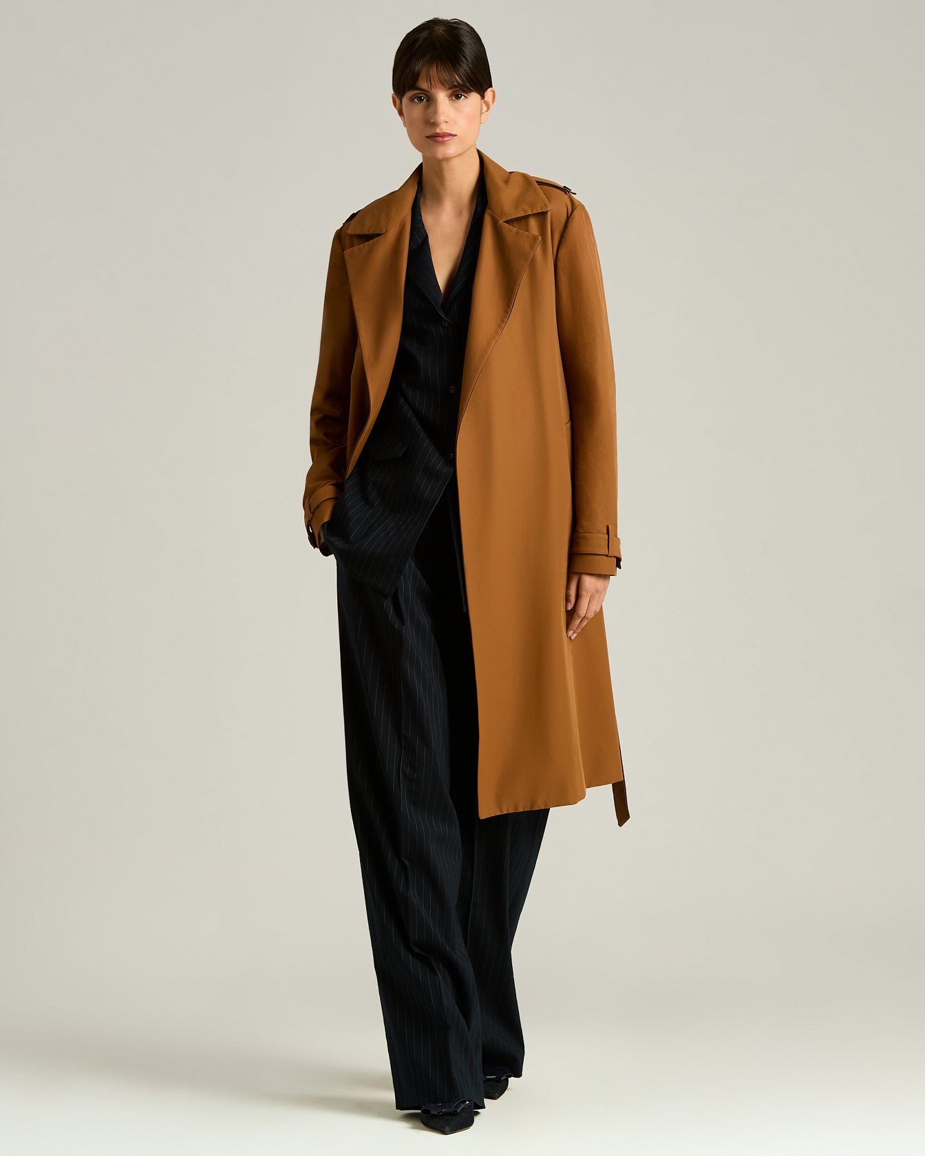 Kiton Tailored Cotton Leather Trenchcoat Trenchcoat mit Gürtel