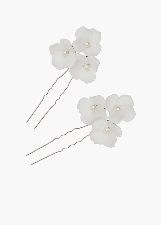 Elizabeth Bower Weiss Cluster Haarnadeln Rhodium 2er-Set Porzellan