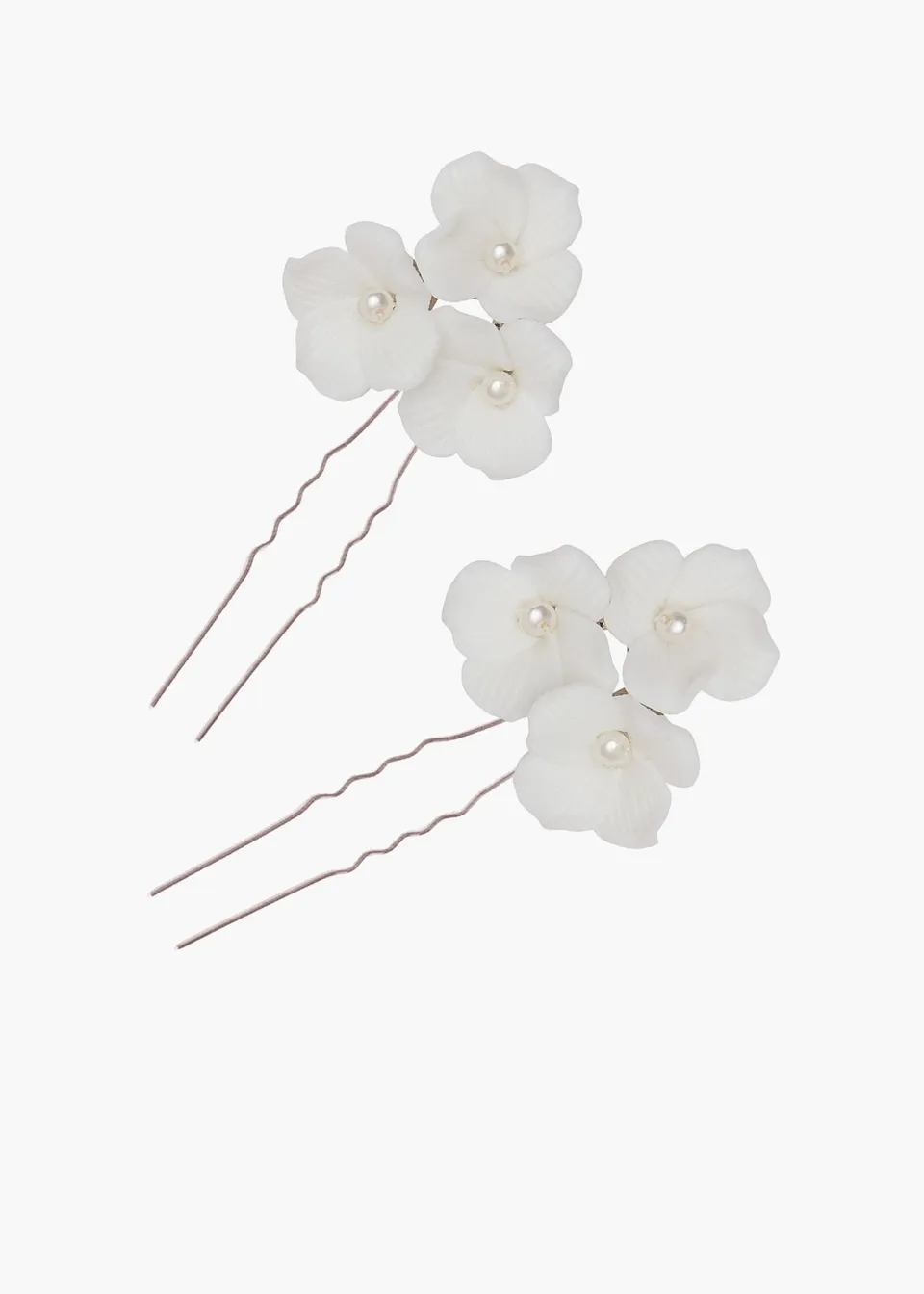 Elizabeth Bower Weiss Cluster Haarnadeln Rhodium 2er-Set Porzellan