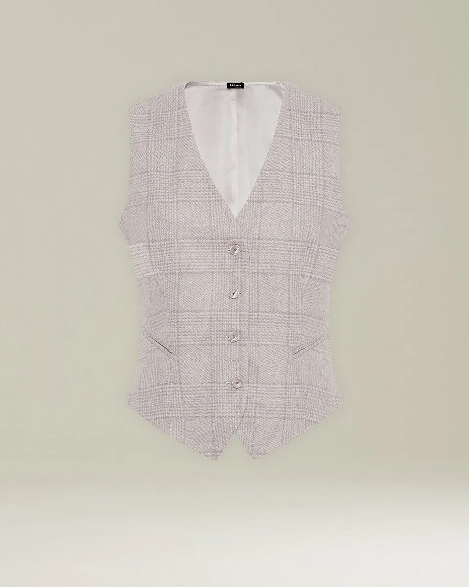 Kiton Gilet Glen Plaid Weste Kaschmir-Mix Gr. 46