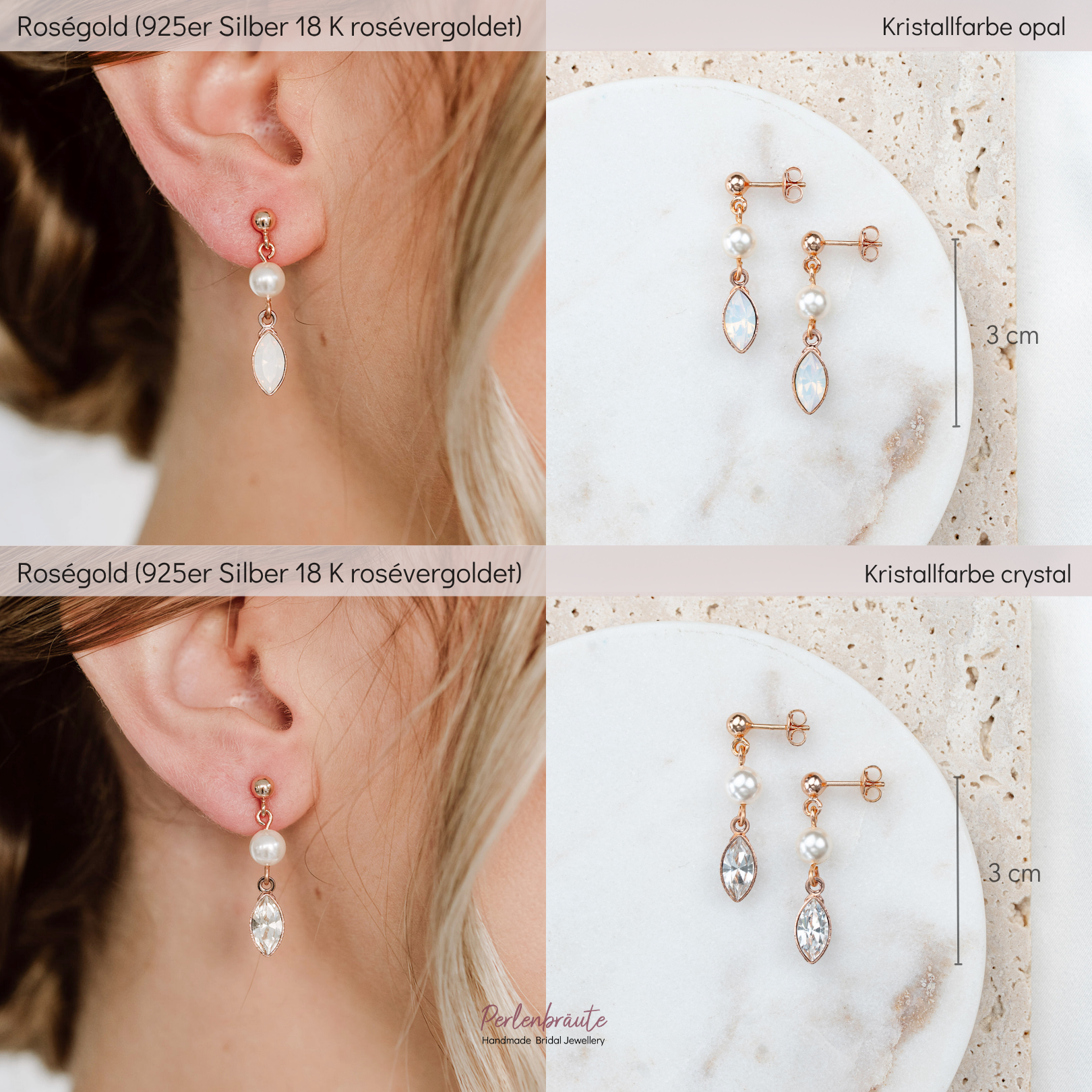 Perlenbräute Kylie Ohrringe Gold Perle Kristall white opal