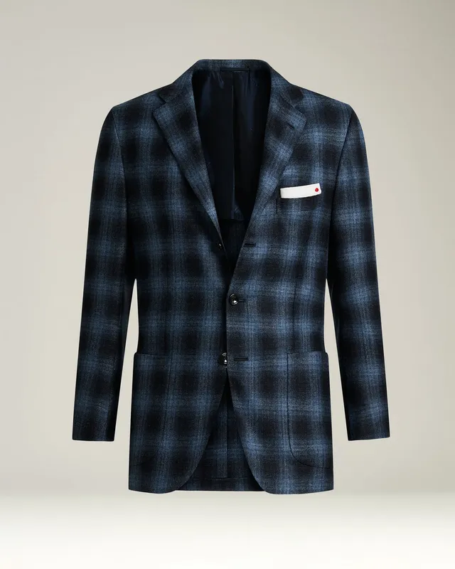 Kiton Jackets Blue Checked Sakko blau Kaschmir-Mix
