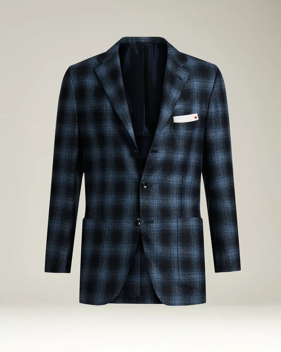 Kiton Jackets Blue Checked Sakko blau Kaschmir-Mix