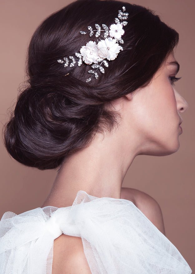 Elizabeth Bower Artemis Braut Haarkamm Rhodium Perlmutt