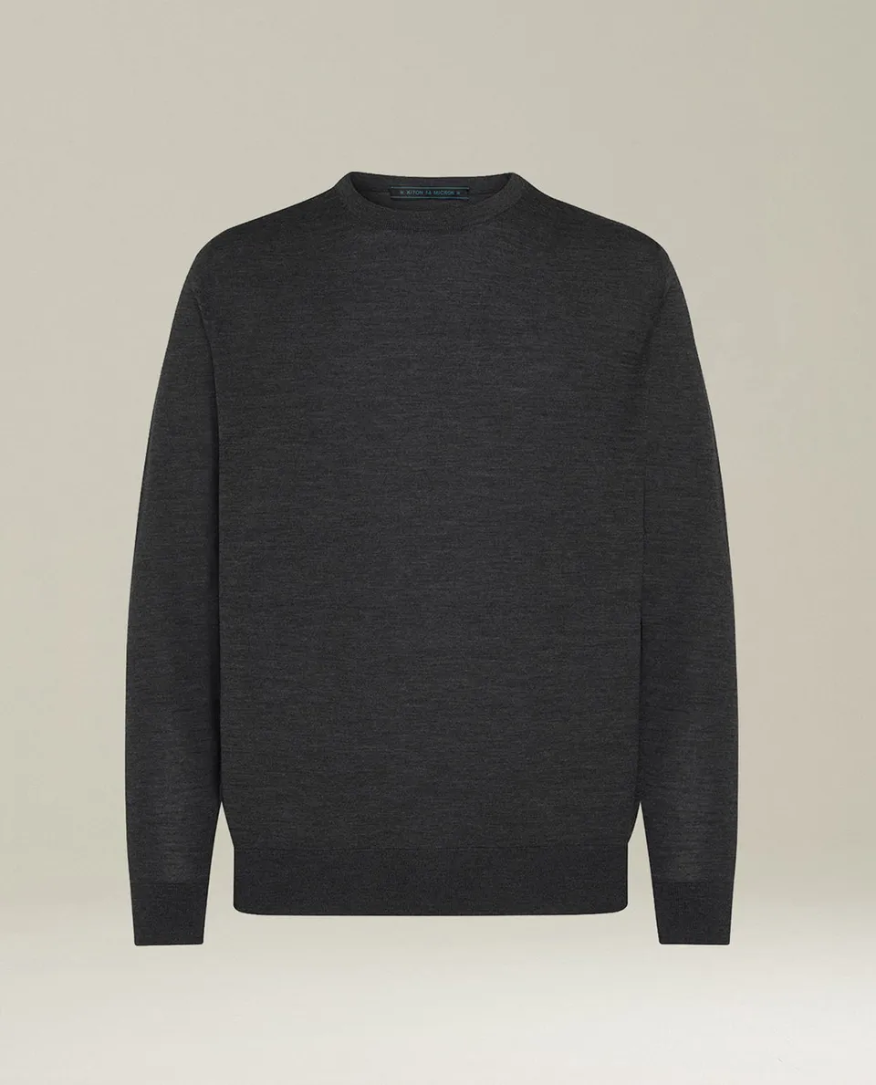 Kiton Strickpullover Wolle 14-Mikron grau Gr.M Rundhals