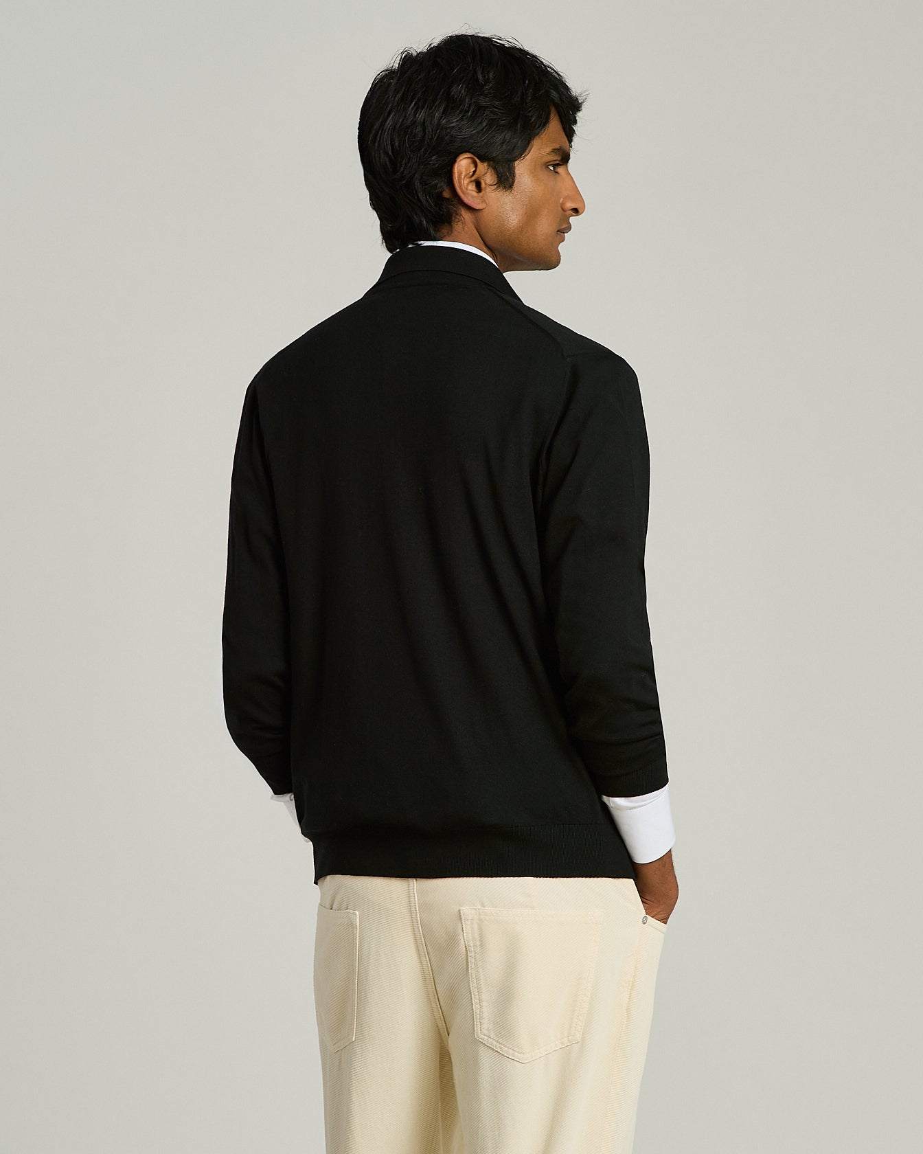 Kiton Zip-Polo Wollstrick schwarz Gr.M Langarm