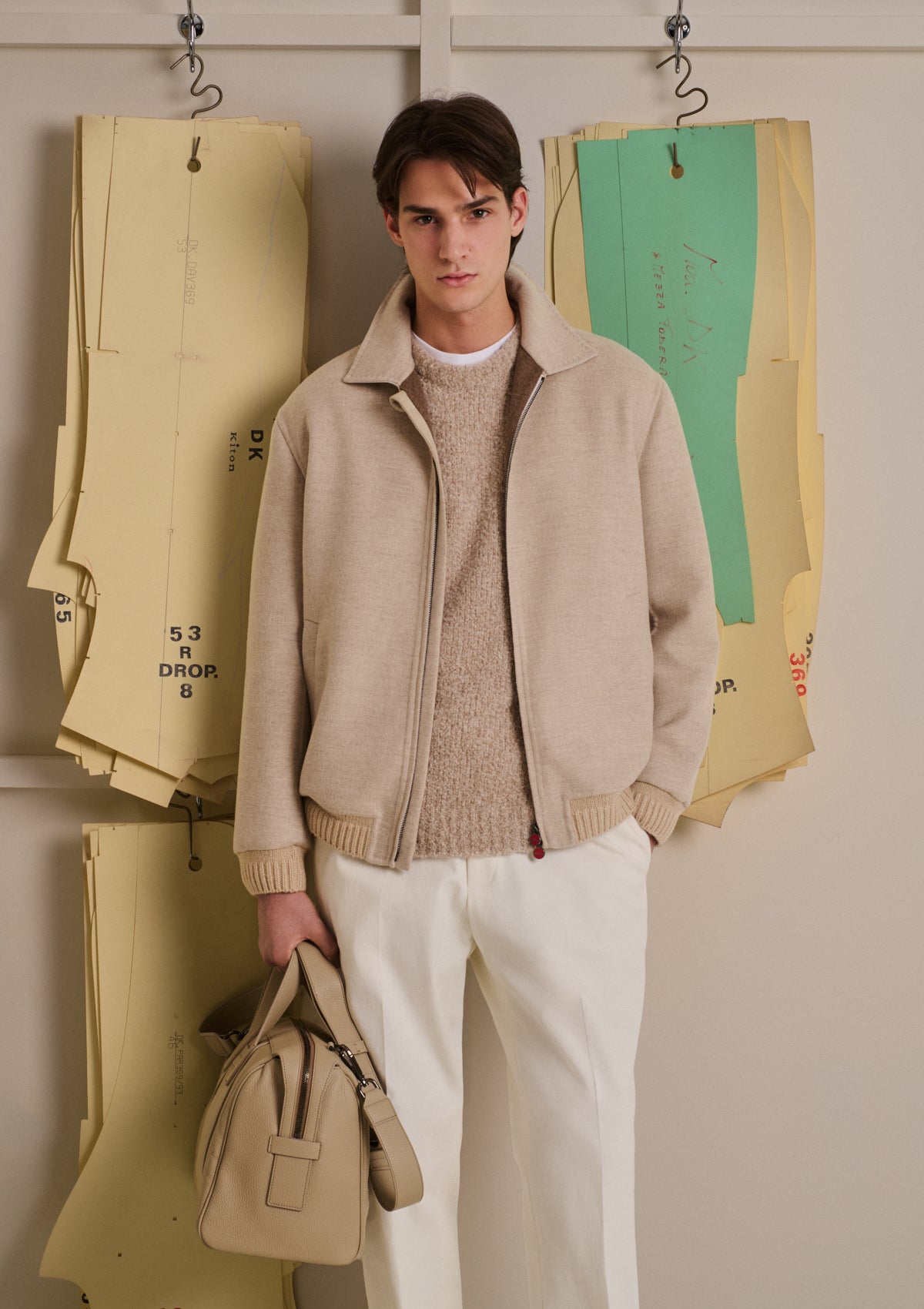 Kiton Outerwear Ivory Pure Cashmere Blouson Jacke Elfenbein 50