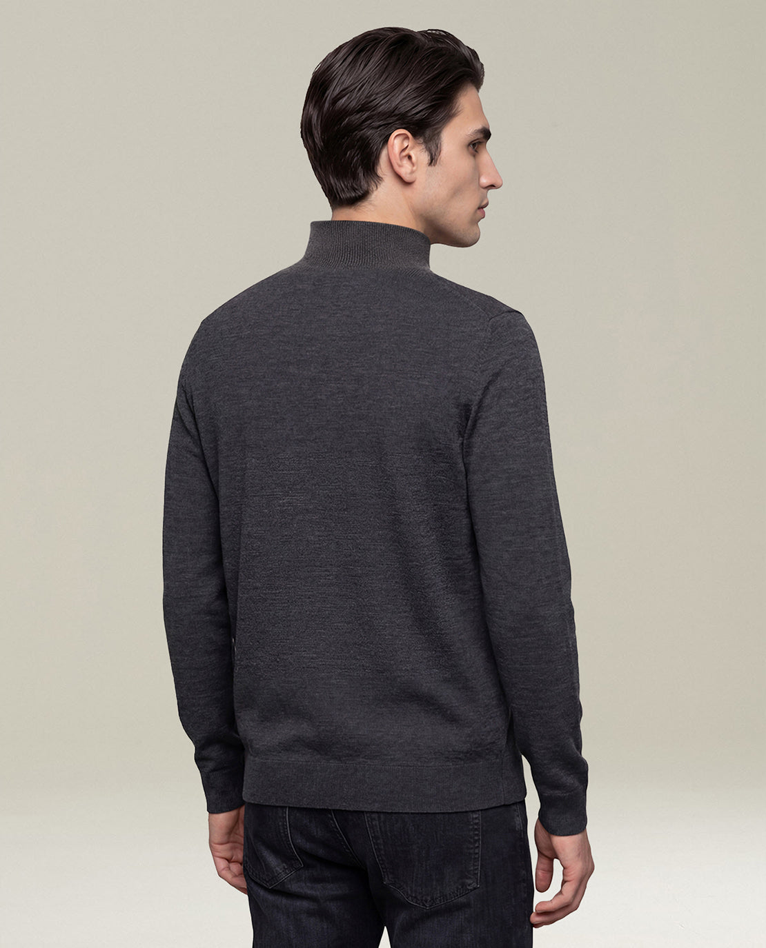 Kiton Knitwear Wollpullover Anthrazit mit Halbreissverschluss