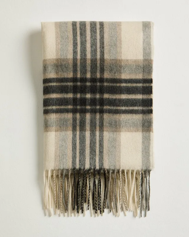Kiton Schal Reines Kaschmir Creme Karo 50x200