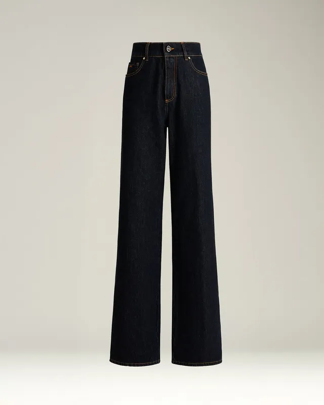 Kiton Jeans High-Waist Palazzo Jeans Dunkelblau Baumwolle