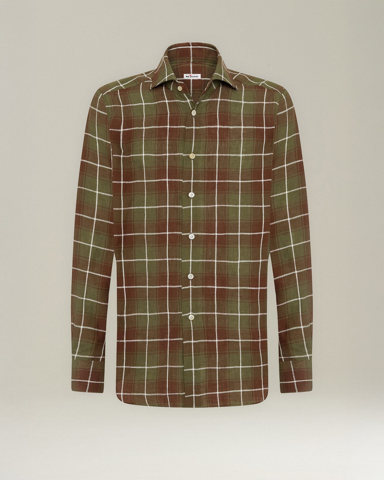 Kiton Linen Checked Shirt Leinenhemd Kariert Perlmutt