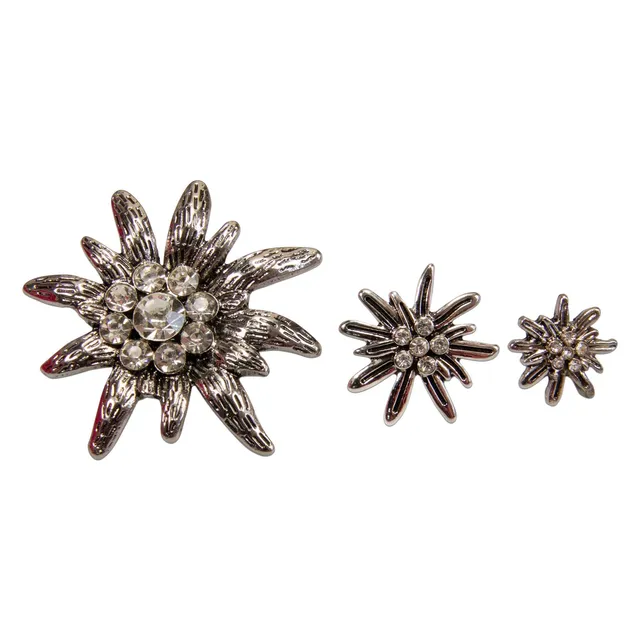 Alpenflüstern DAHEIM API124 Edelweiß-Pin 3er-Set antik-silber Strass