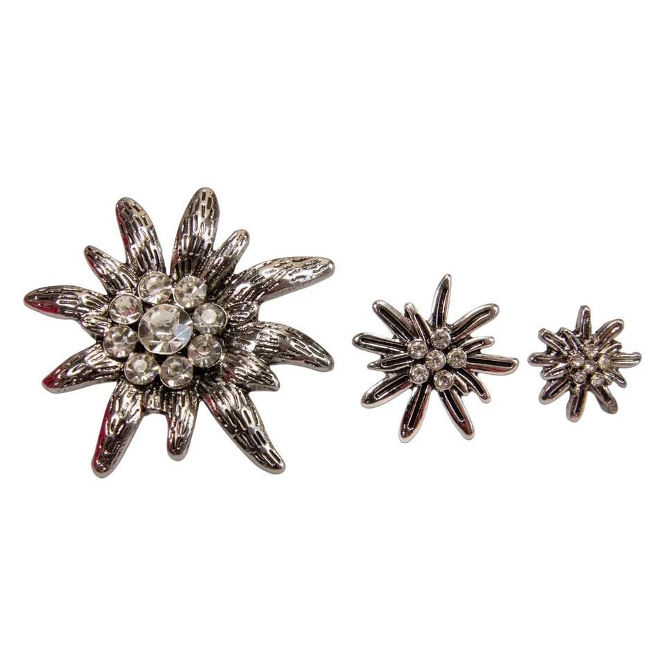 Alpenflüstern DAHEIM API124 Edelweiß-Pin 3er-Set antik-silber Strass