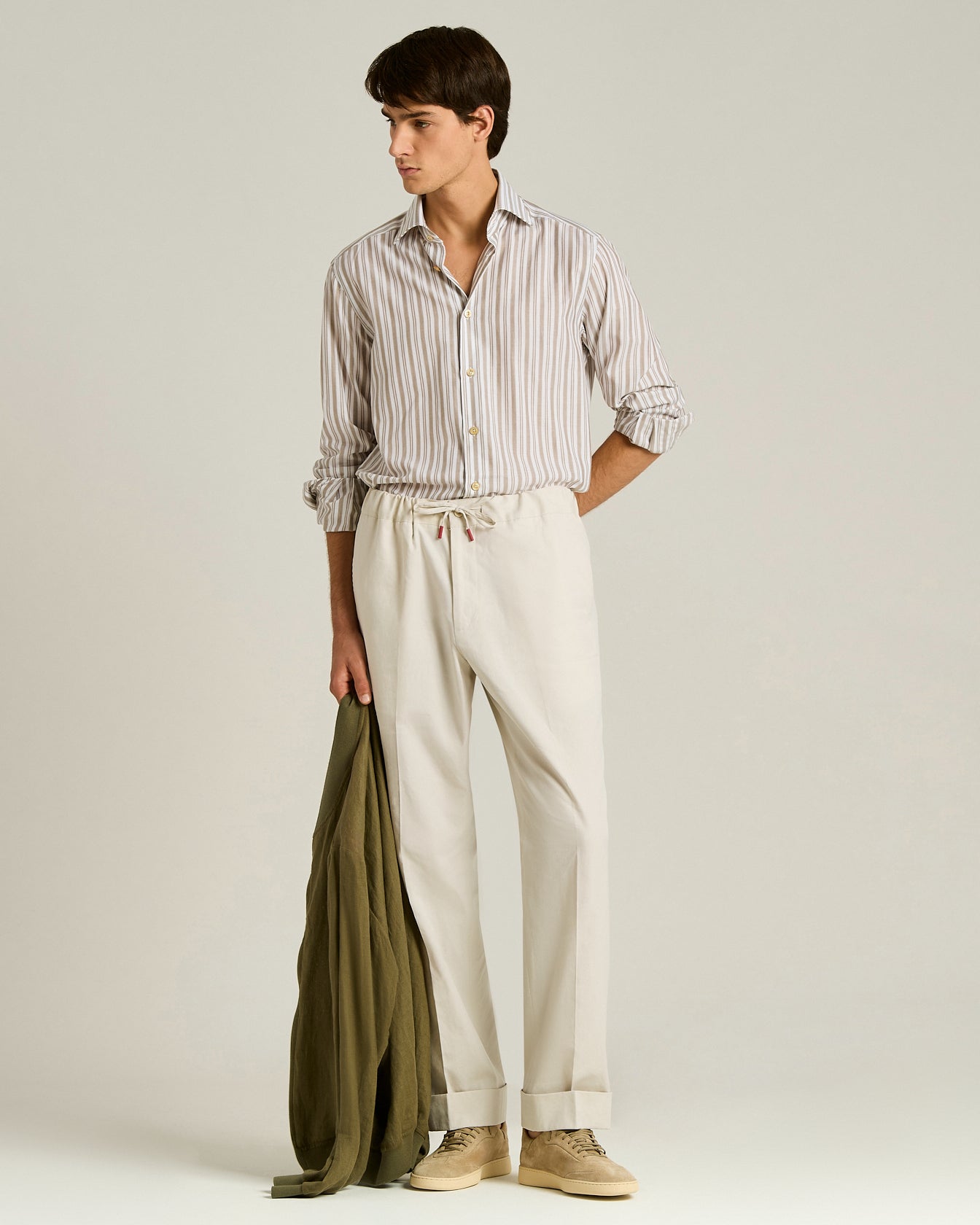 Kiton Shirts Striped Cotton Hemd braun gestreift Baumwolle